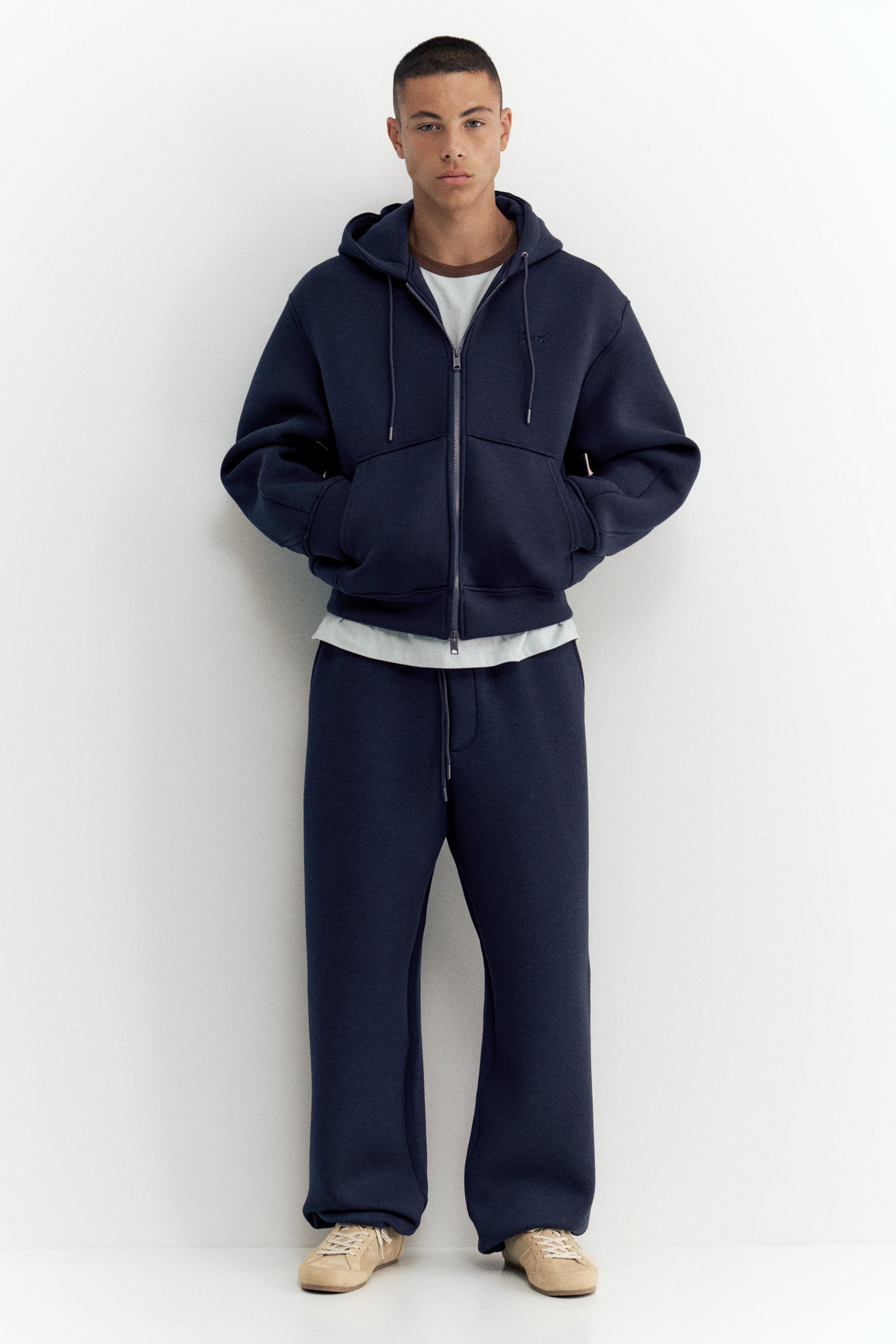 Neoprene-effect baggy trousers — Navy