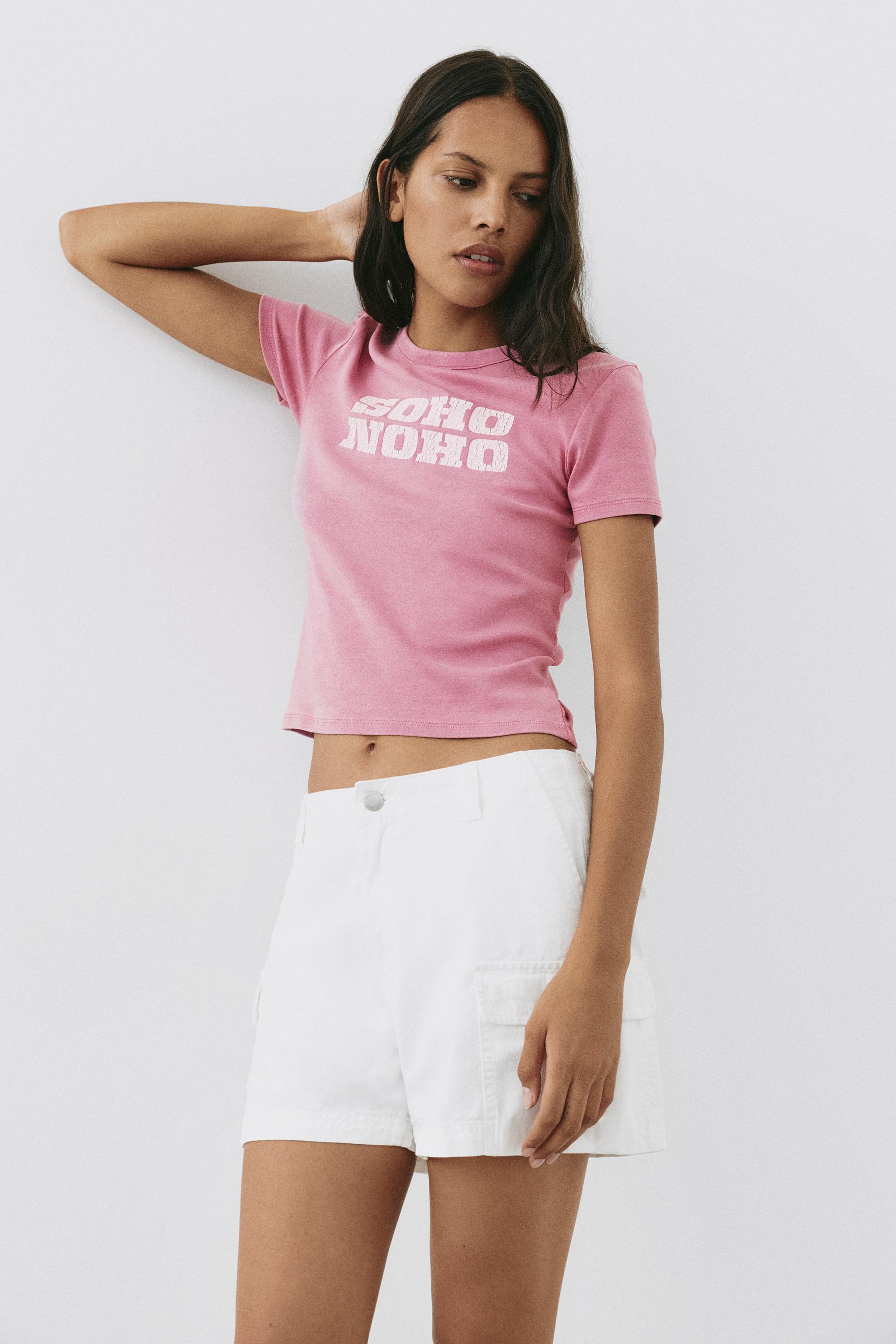 Crackled text graphic T-shirt — Pink