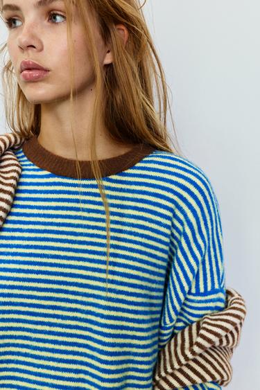 Striped jumper with contrast neck — Pale blue 3