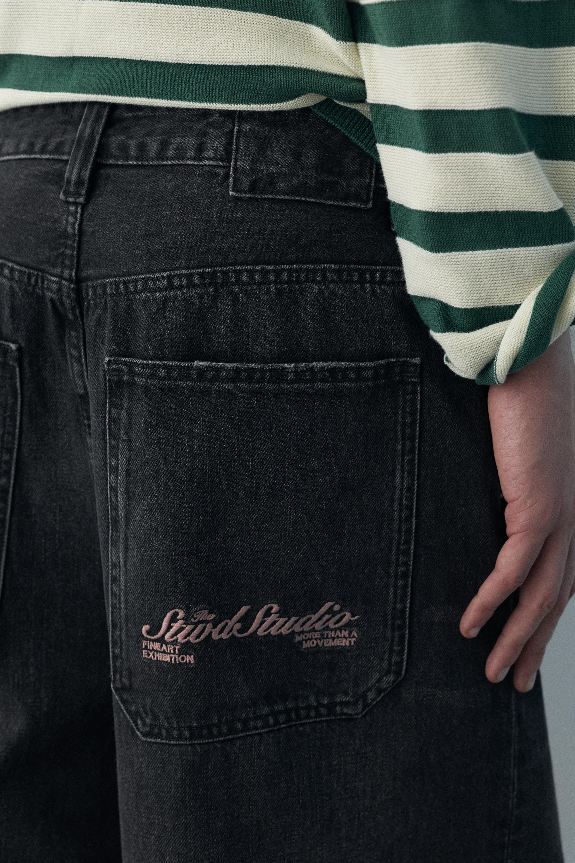 Embroidered skater jeans — Faded black