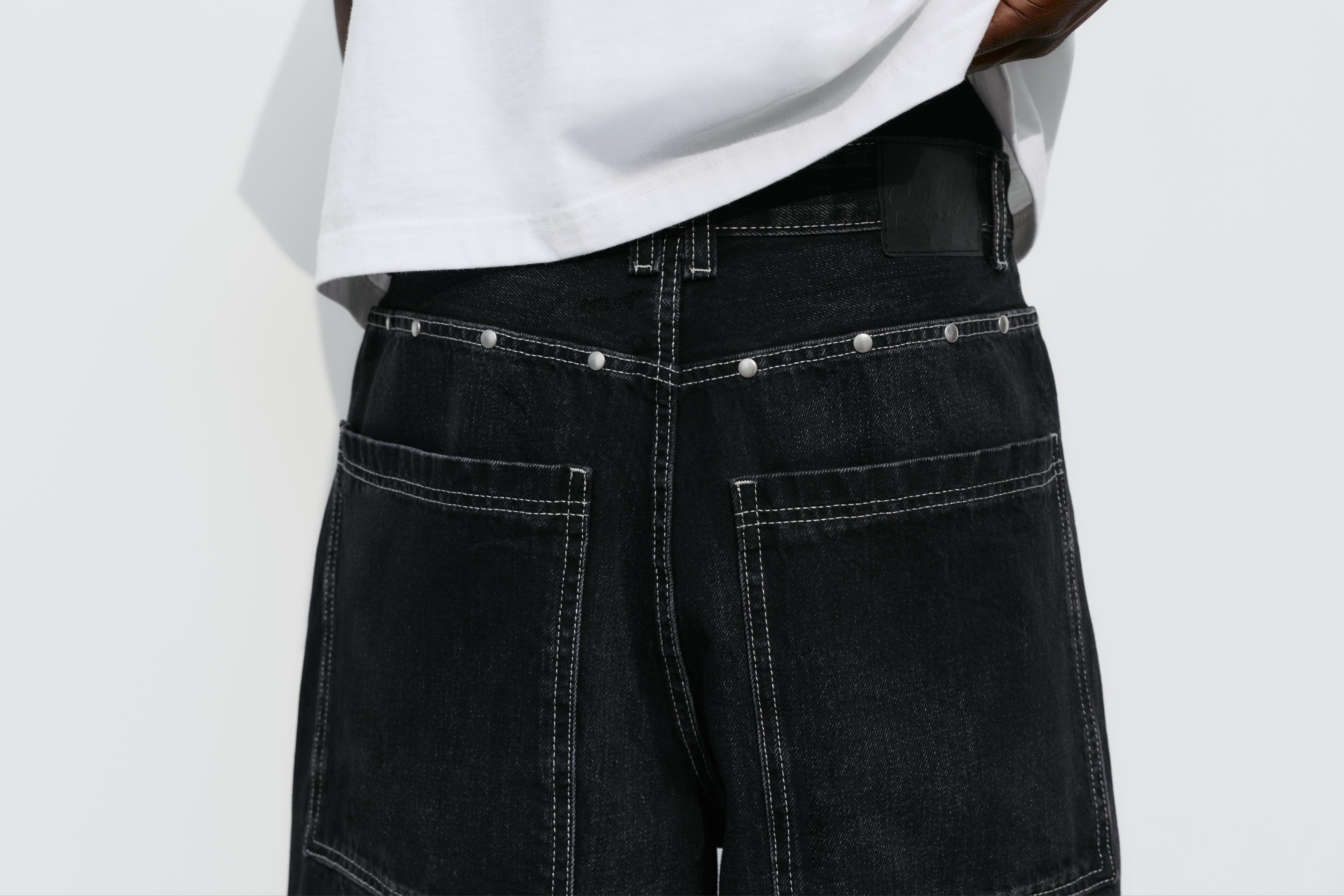 STWD studded jorts — Faded black