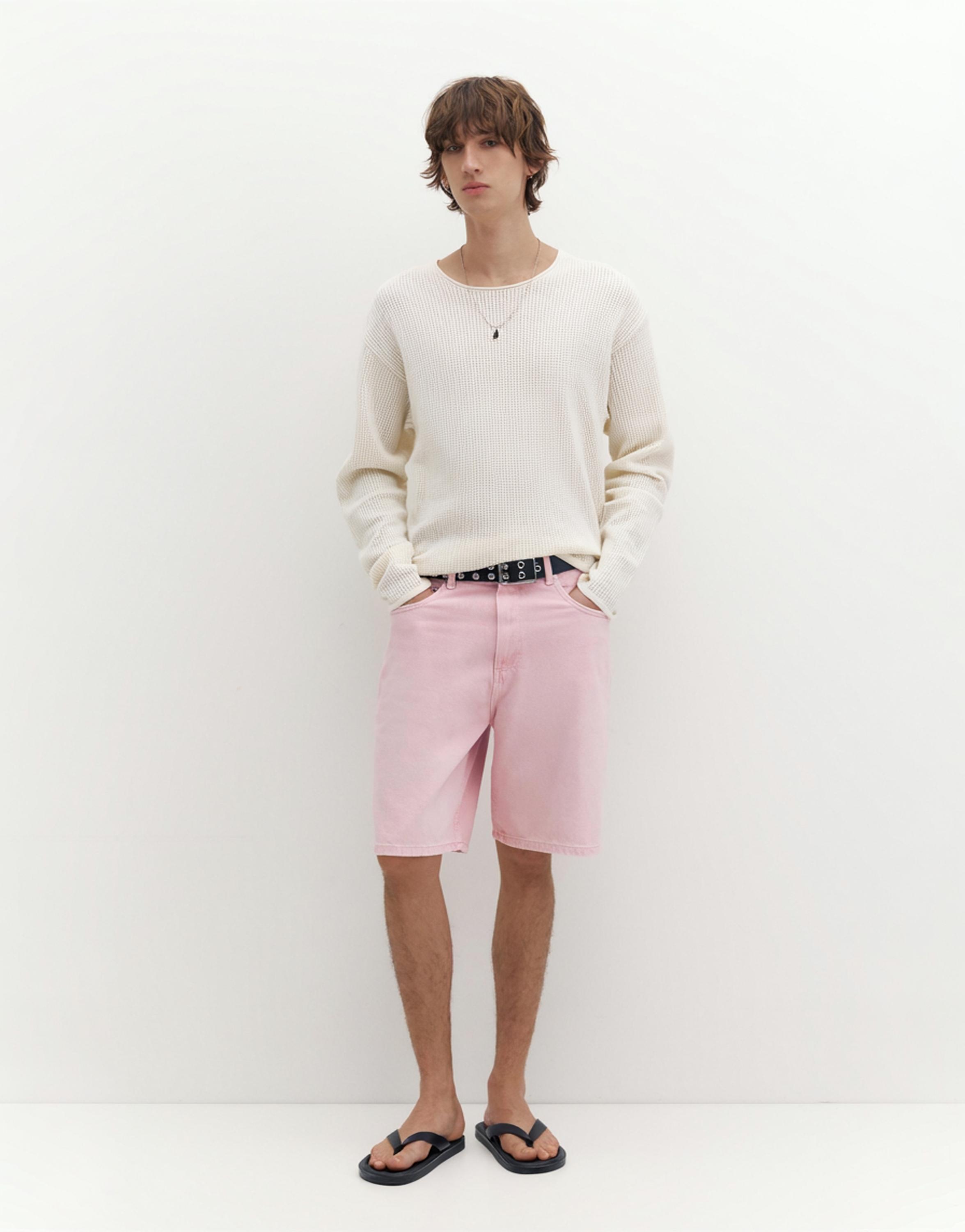 Baggy denim Bermuda shorts — Rose pink