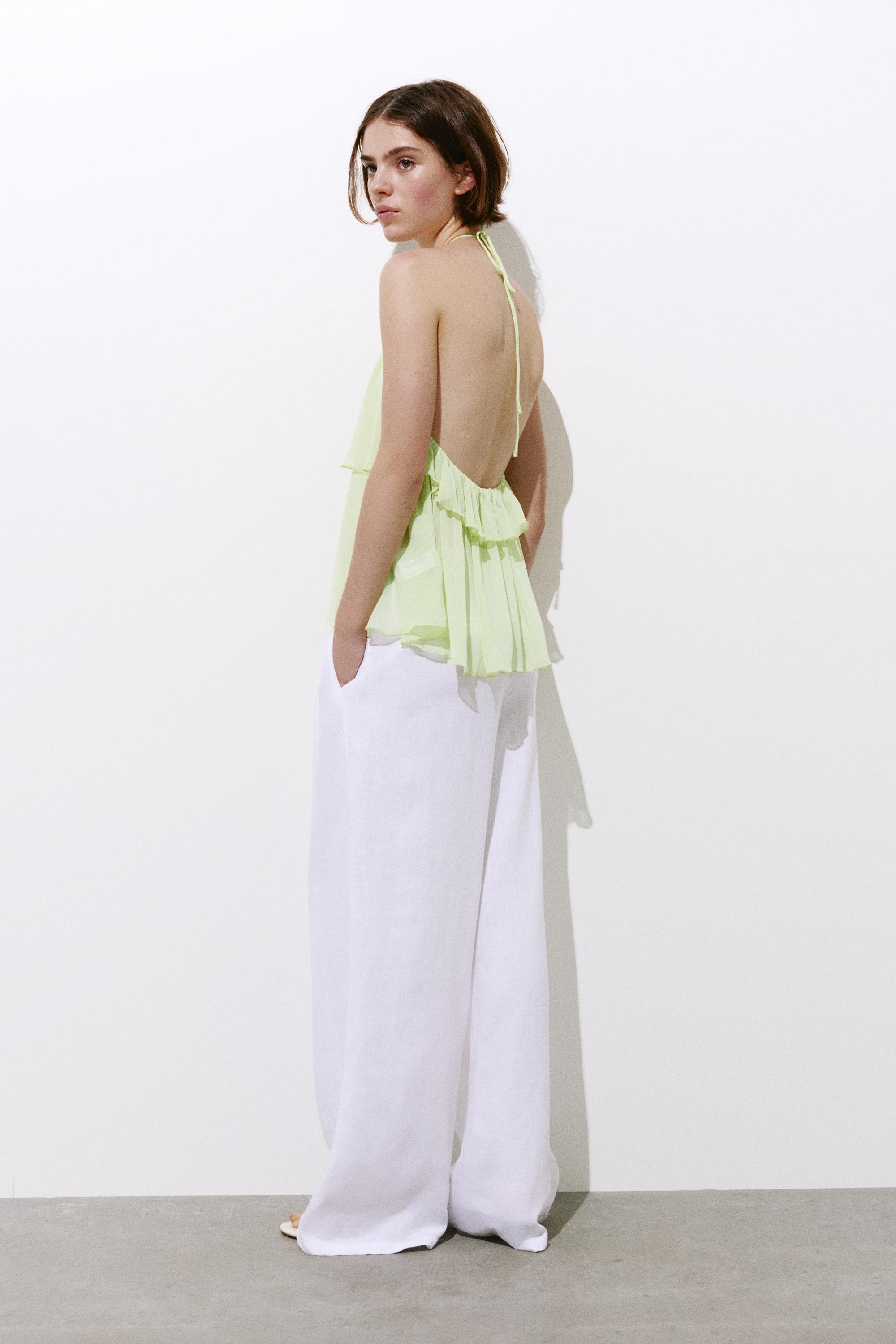 Halter top with ruffles — Apple green
