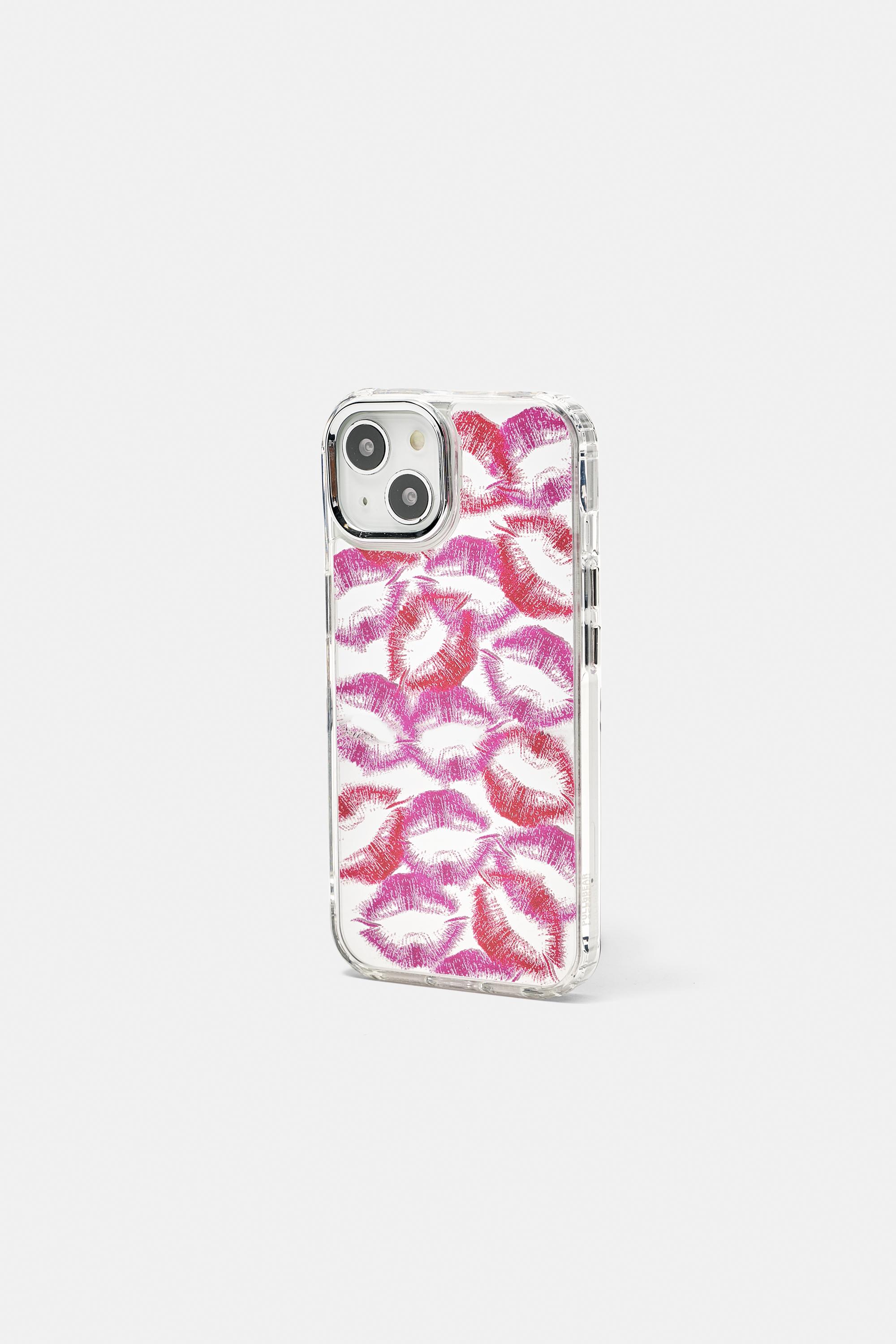 Kiss print mirrored iPhone case — Fuchsia