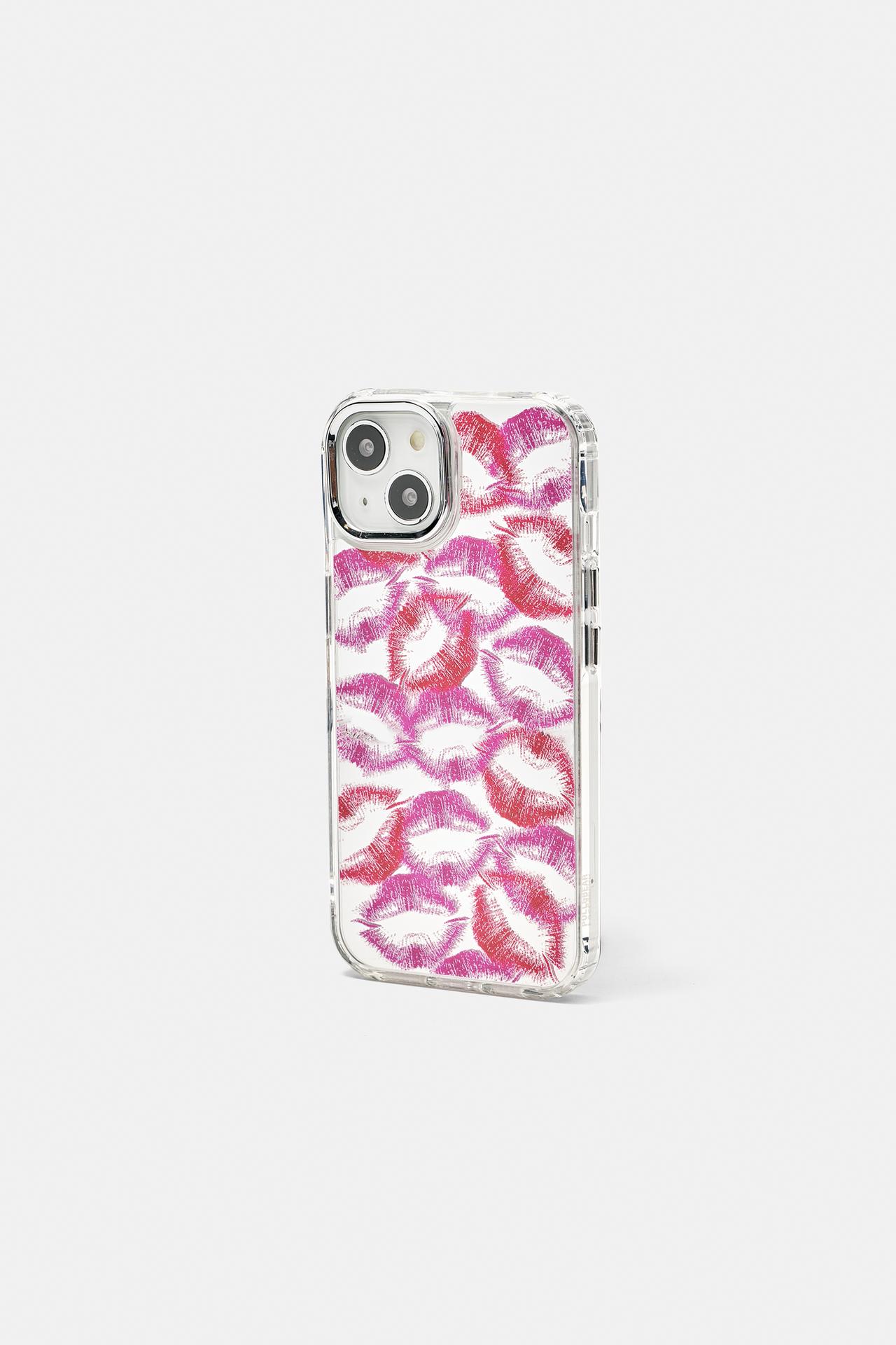 Kiss print mirrored iPhone case — Fuchsia