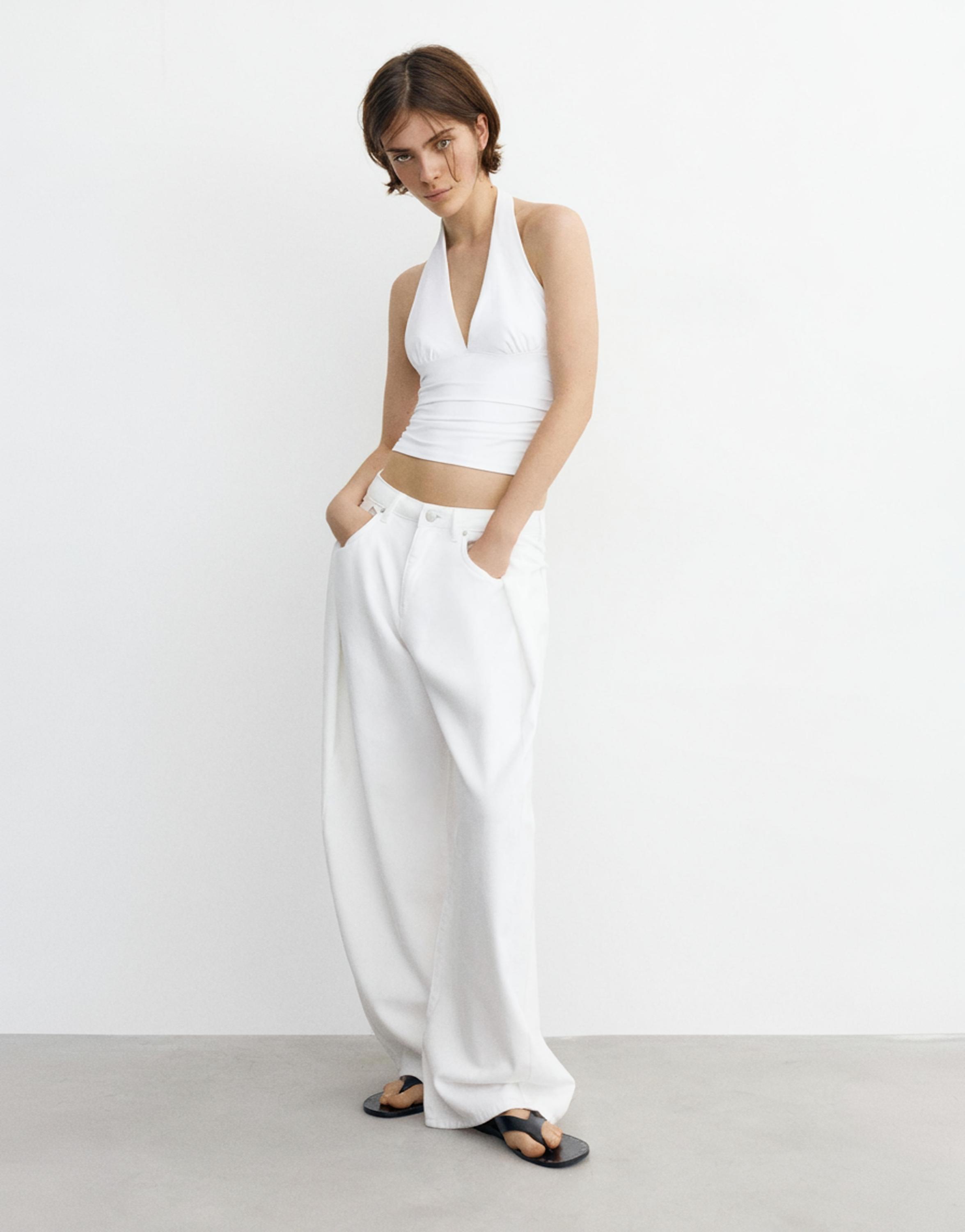 Halter neck top with gathering — White