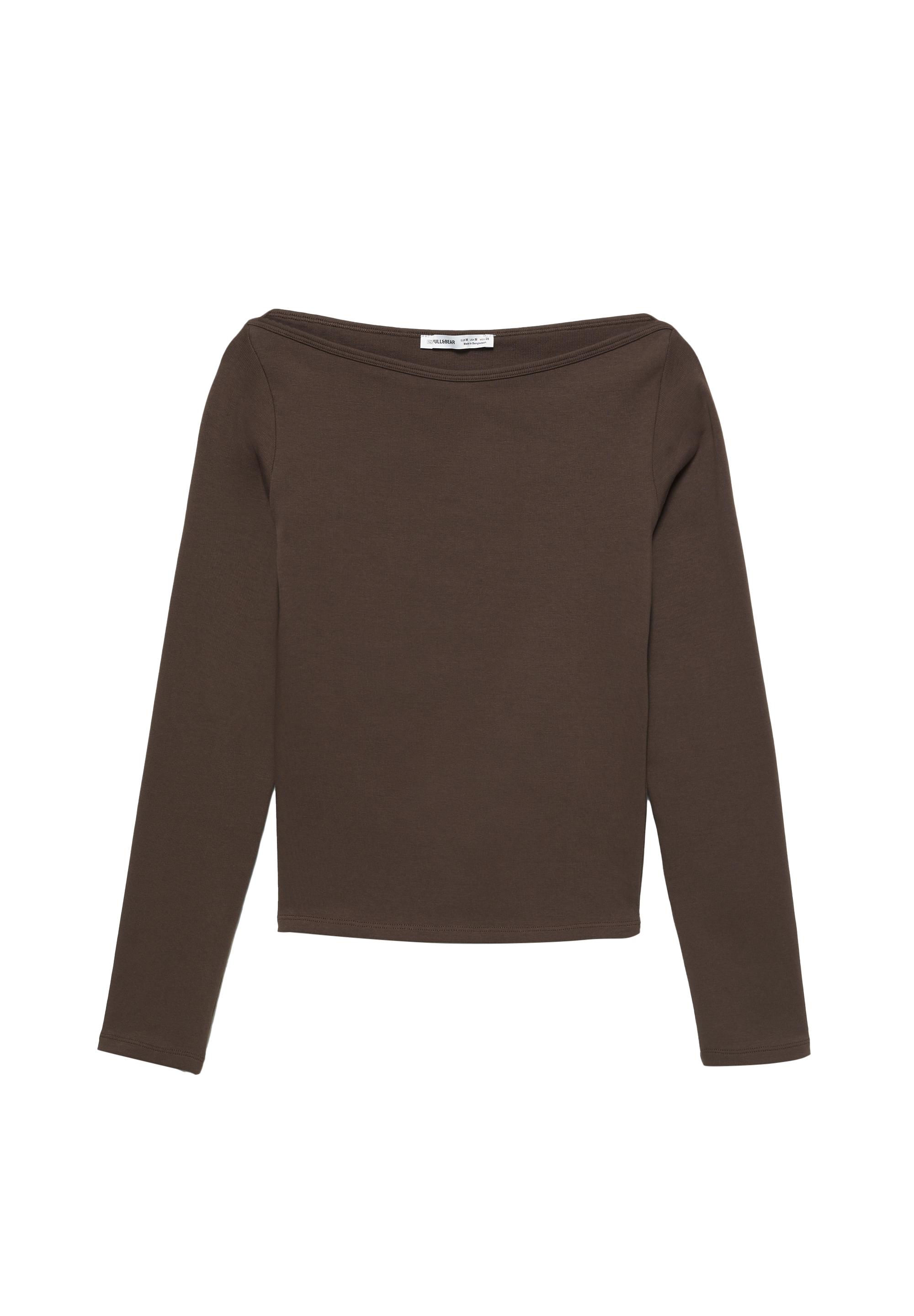 Long sleeve boat neck T-shirt — Brown