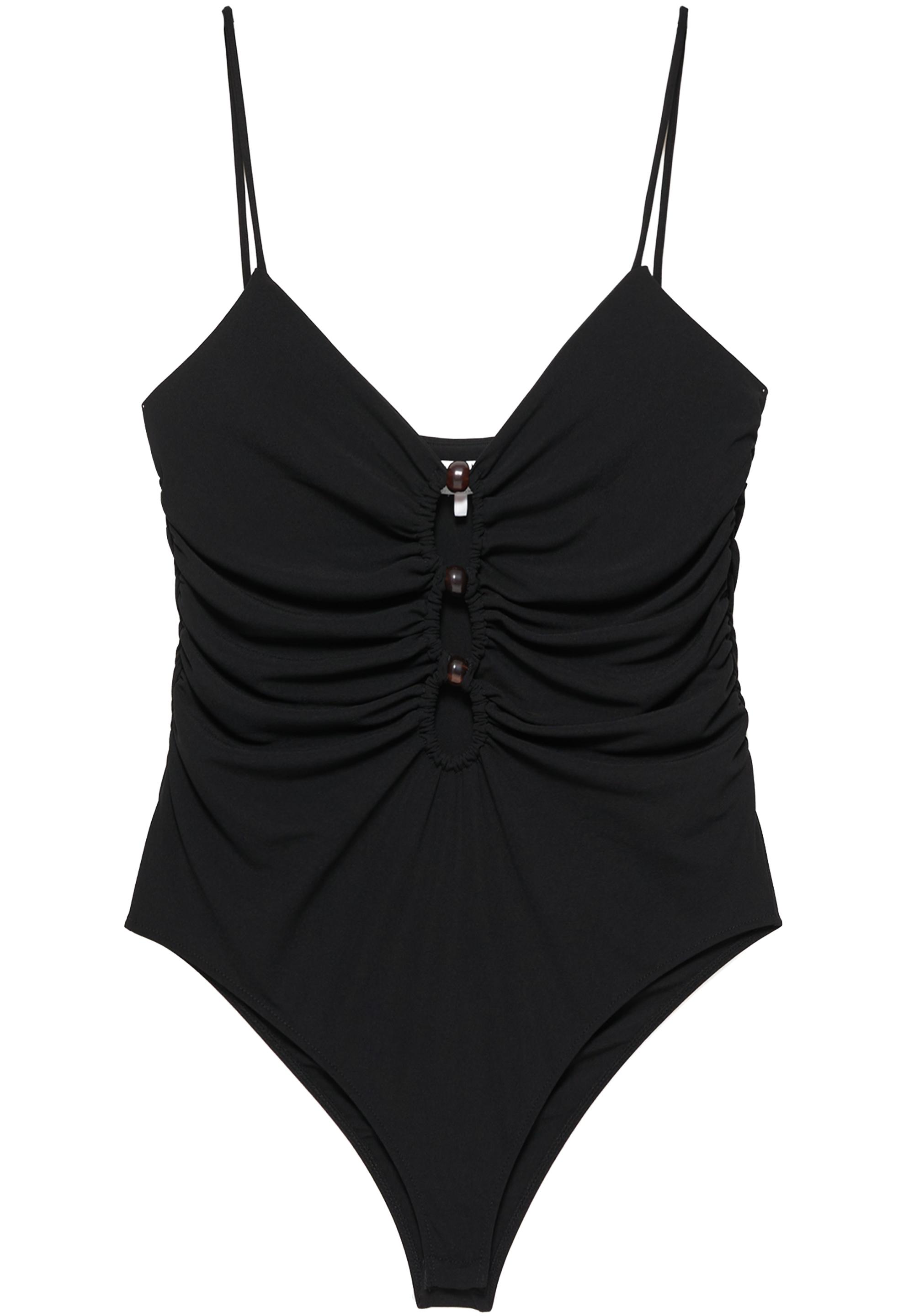 Strappy cut-out bodysuit with appliques — Black