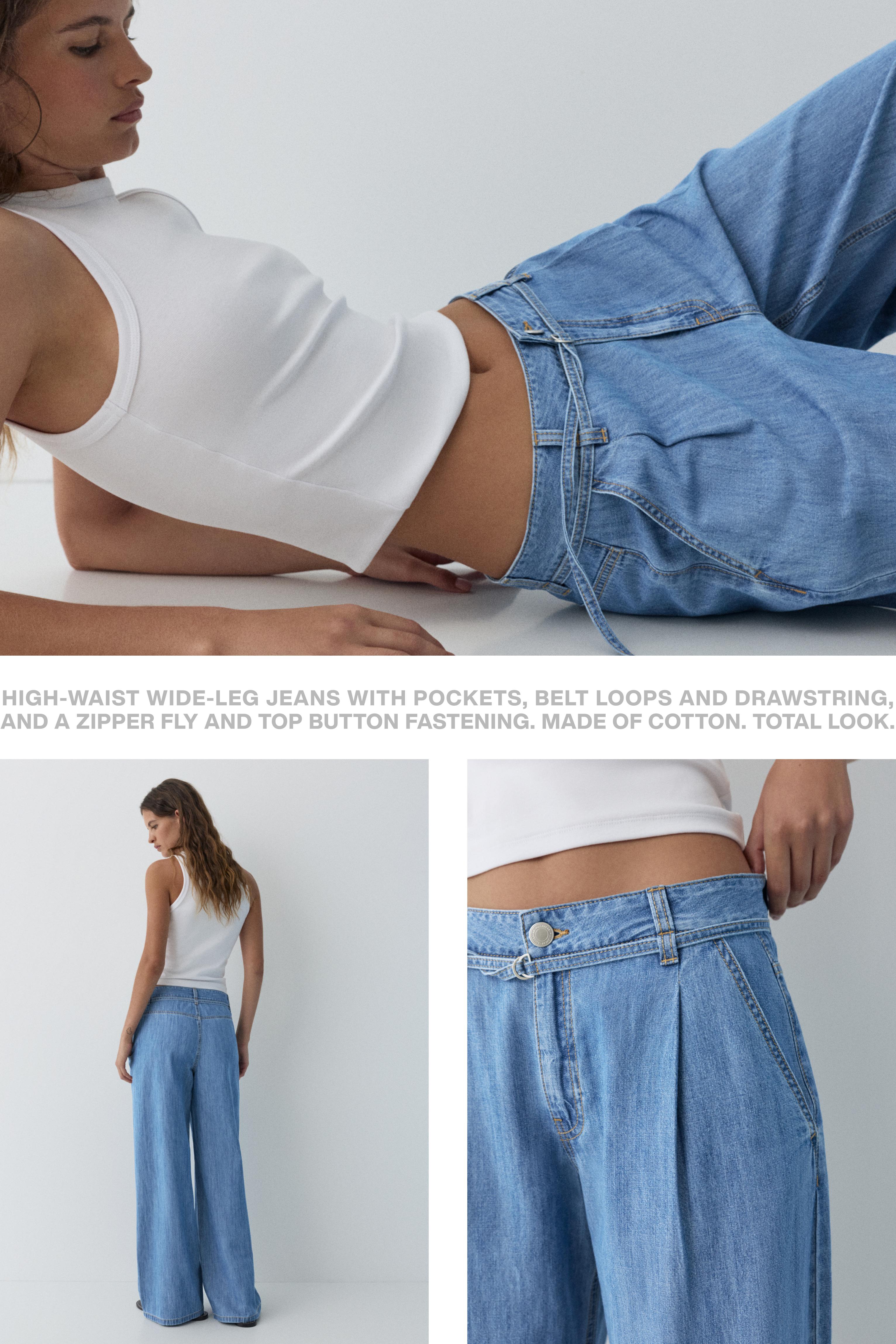 Wide-leg drawstring jeans — Pale blue