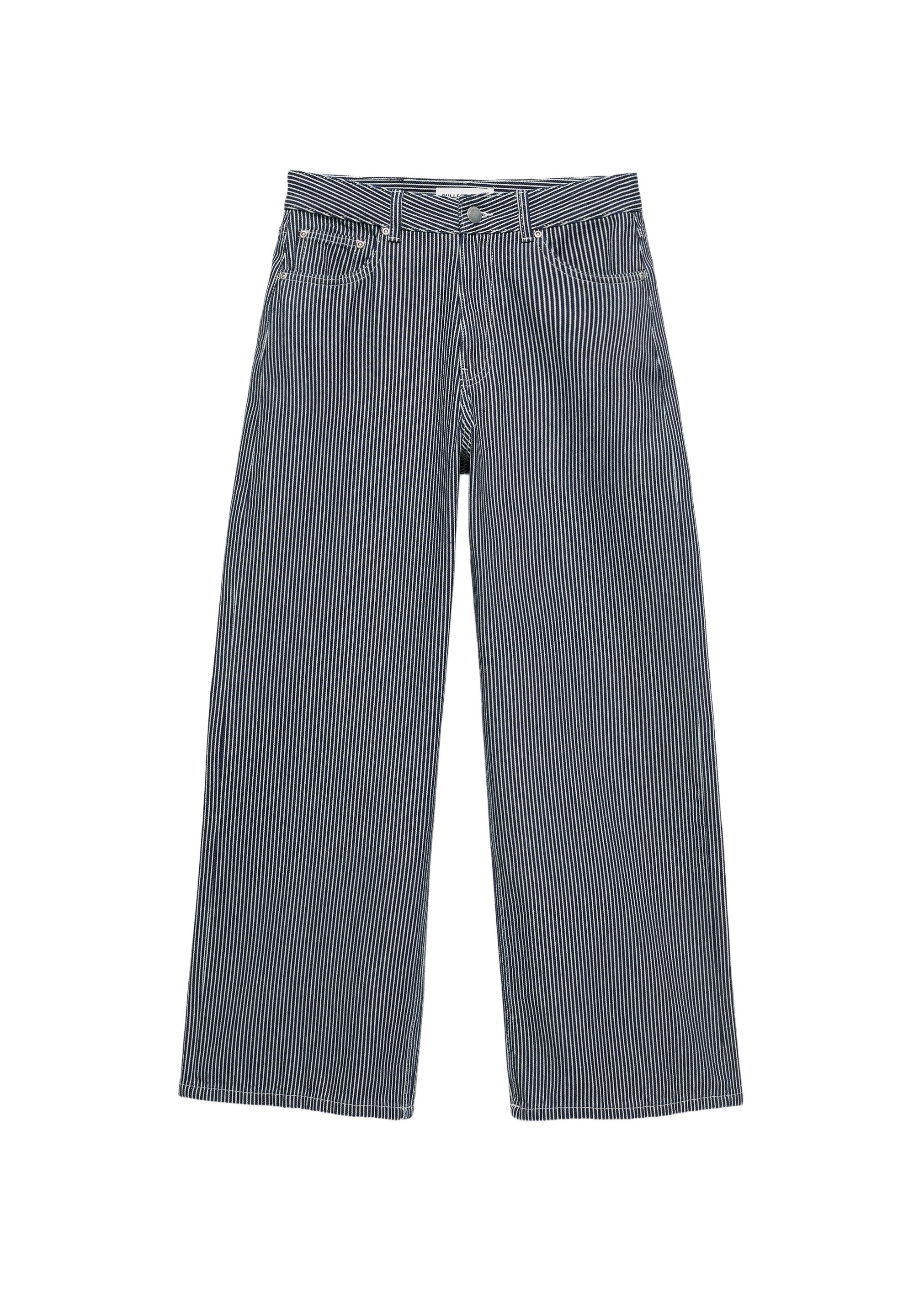 Low-rise striped baggy jeans — Dark blue