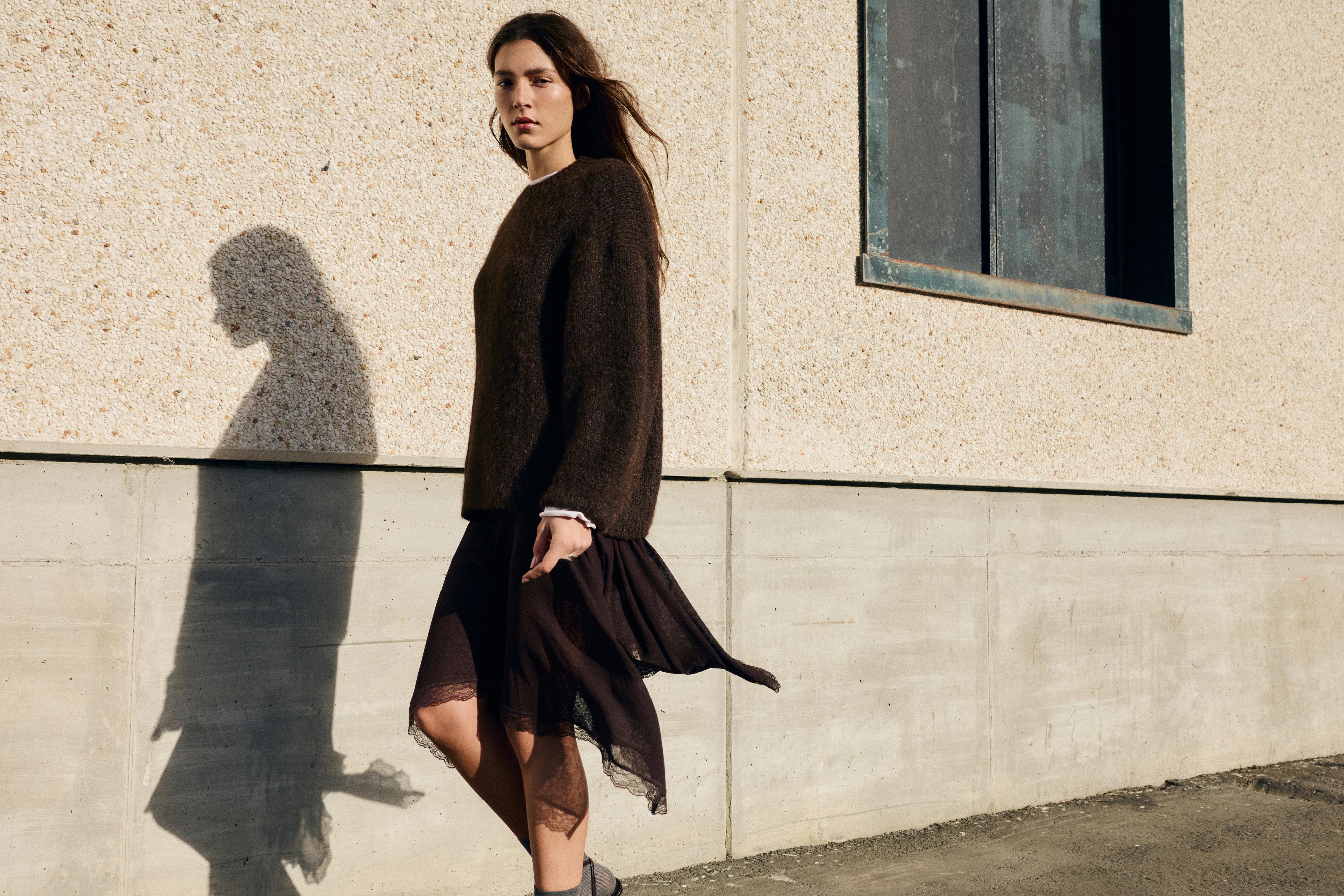 Asimetrik dantelli midi etek - Görsel 20