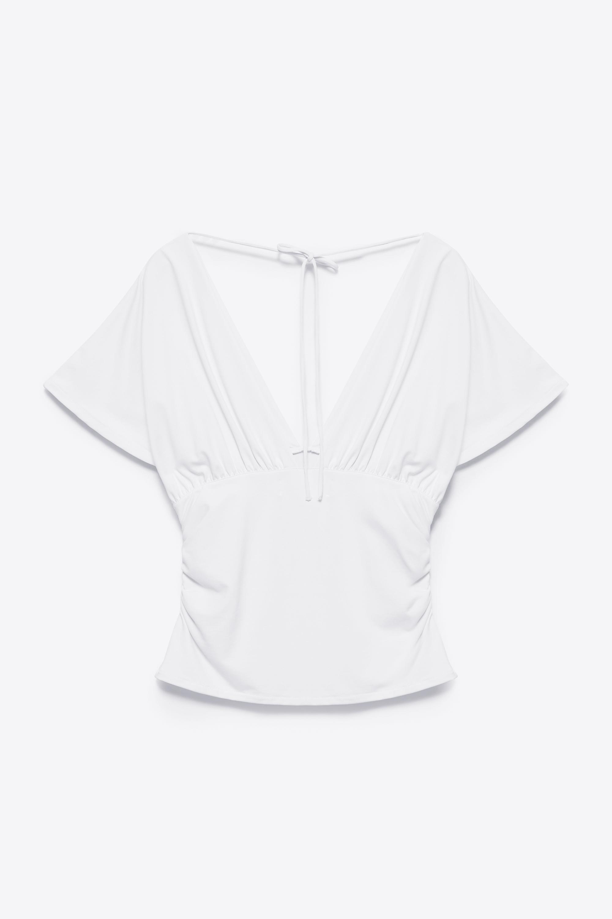 Gathered V-neck top — White