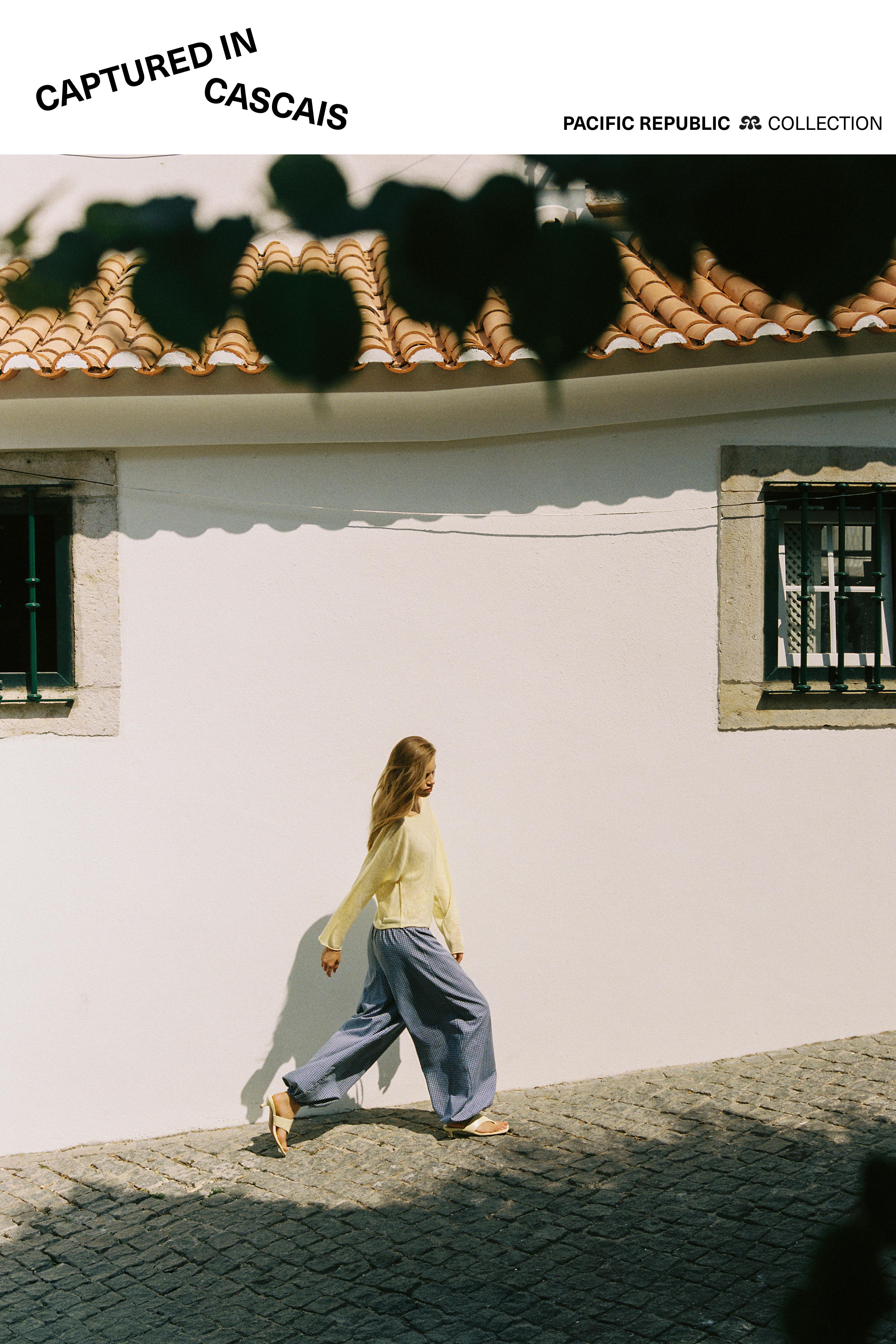 Check sarouel trousers — Medium blue