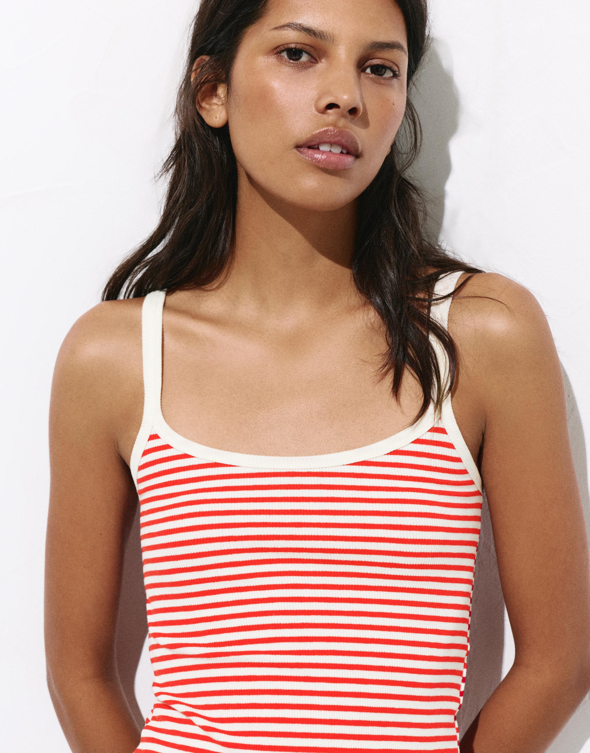 Striped strappy top — Red