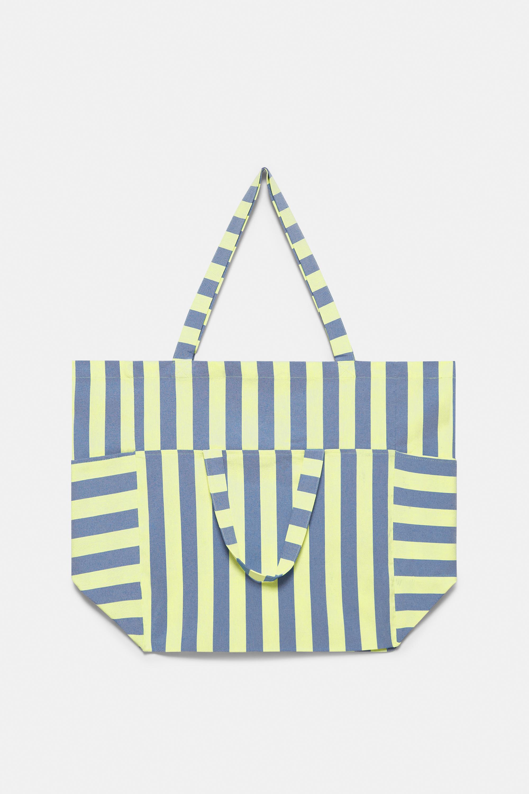 Large striped tote bag — Green