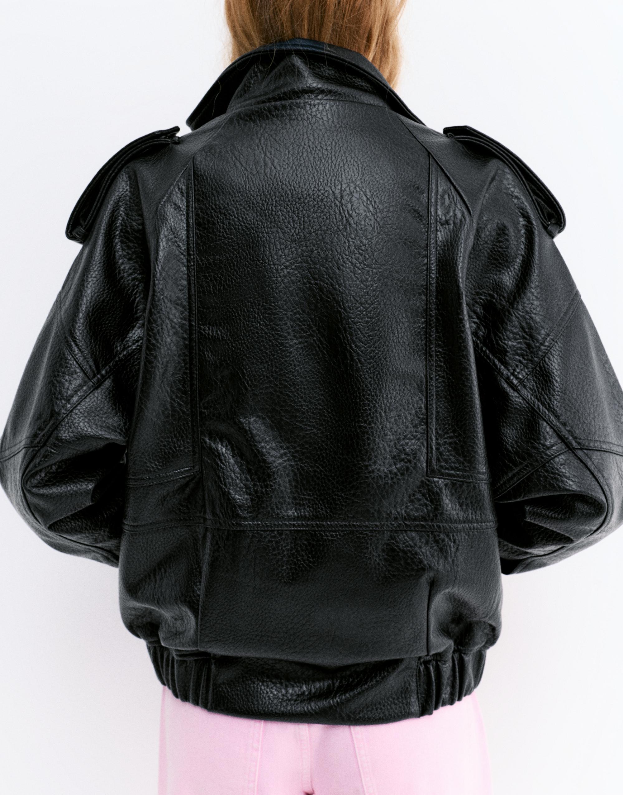 Dik yaka suni deri ceket - Görsel 24