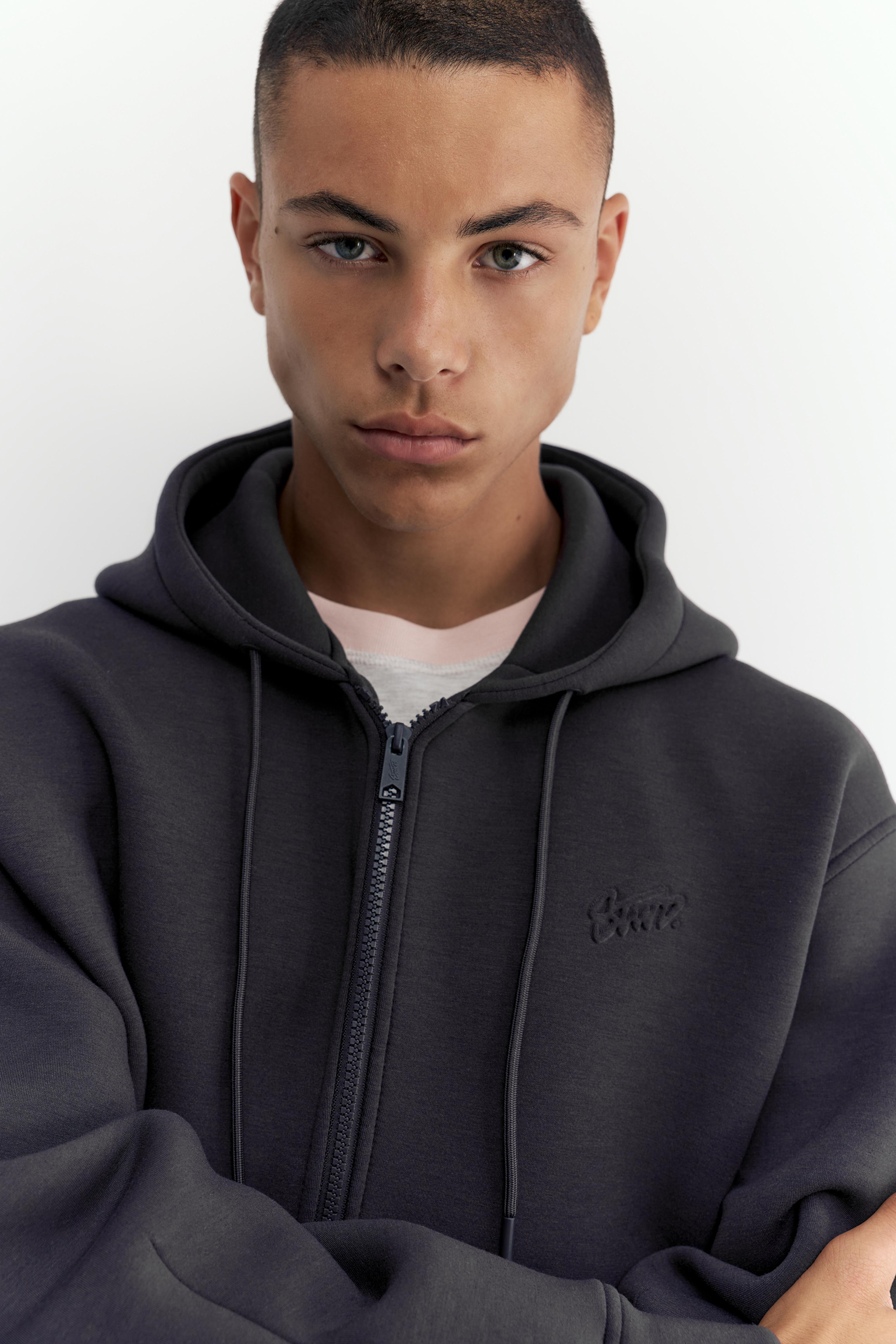 Neoprene-effect zip-up hoodie — Anthracite grey