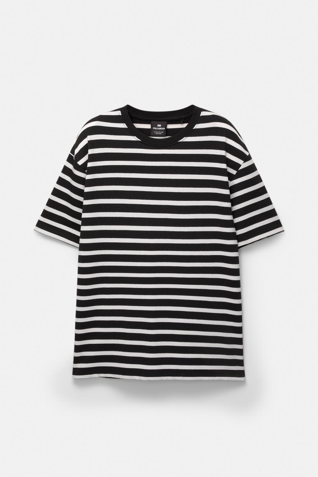 Maglietta nera a righe PULL&BEAR