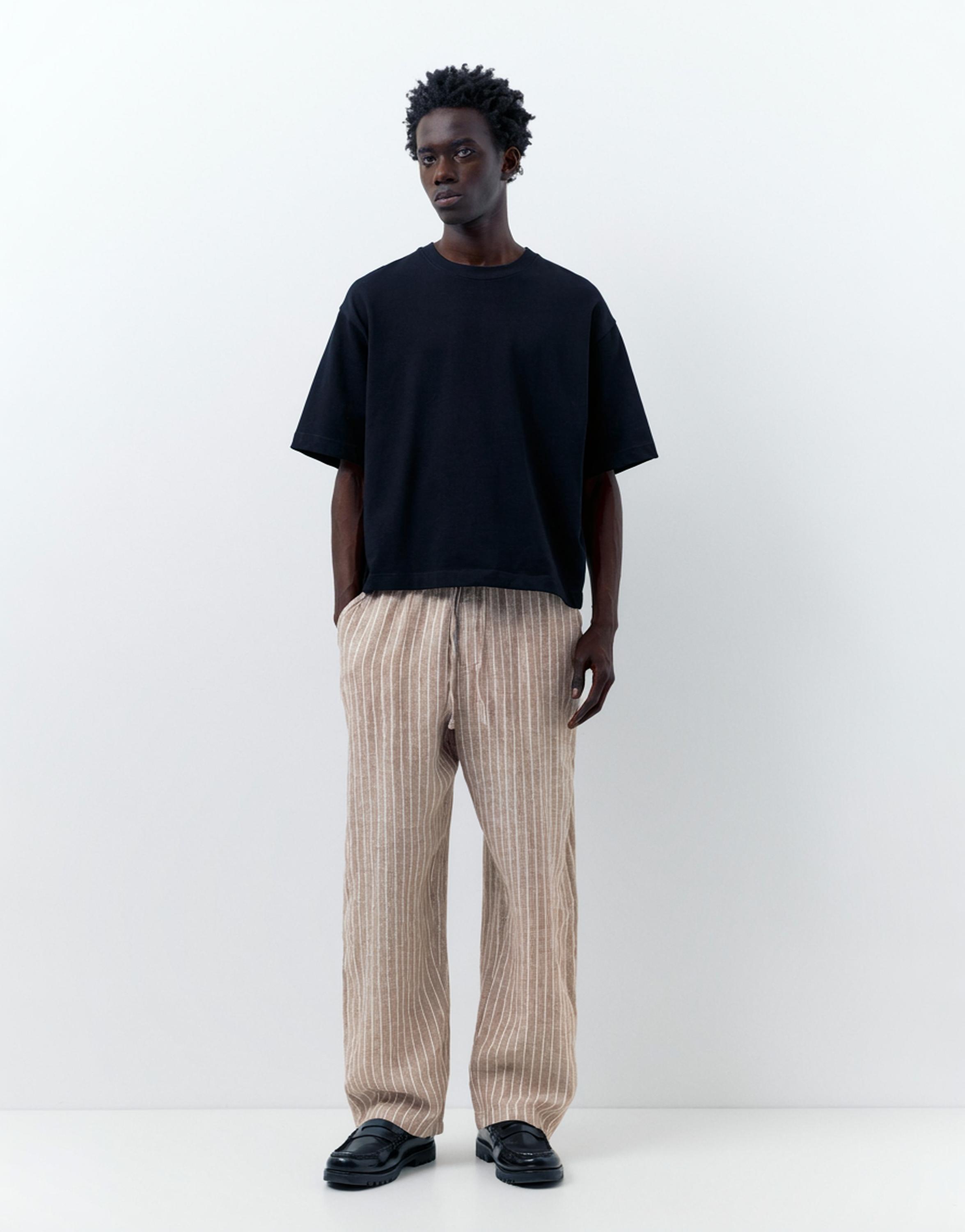 100% linen jogger trousers — Striped