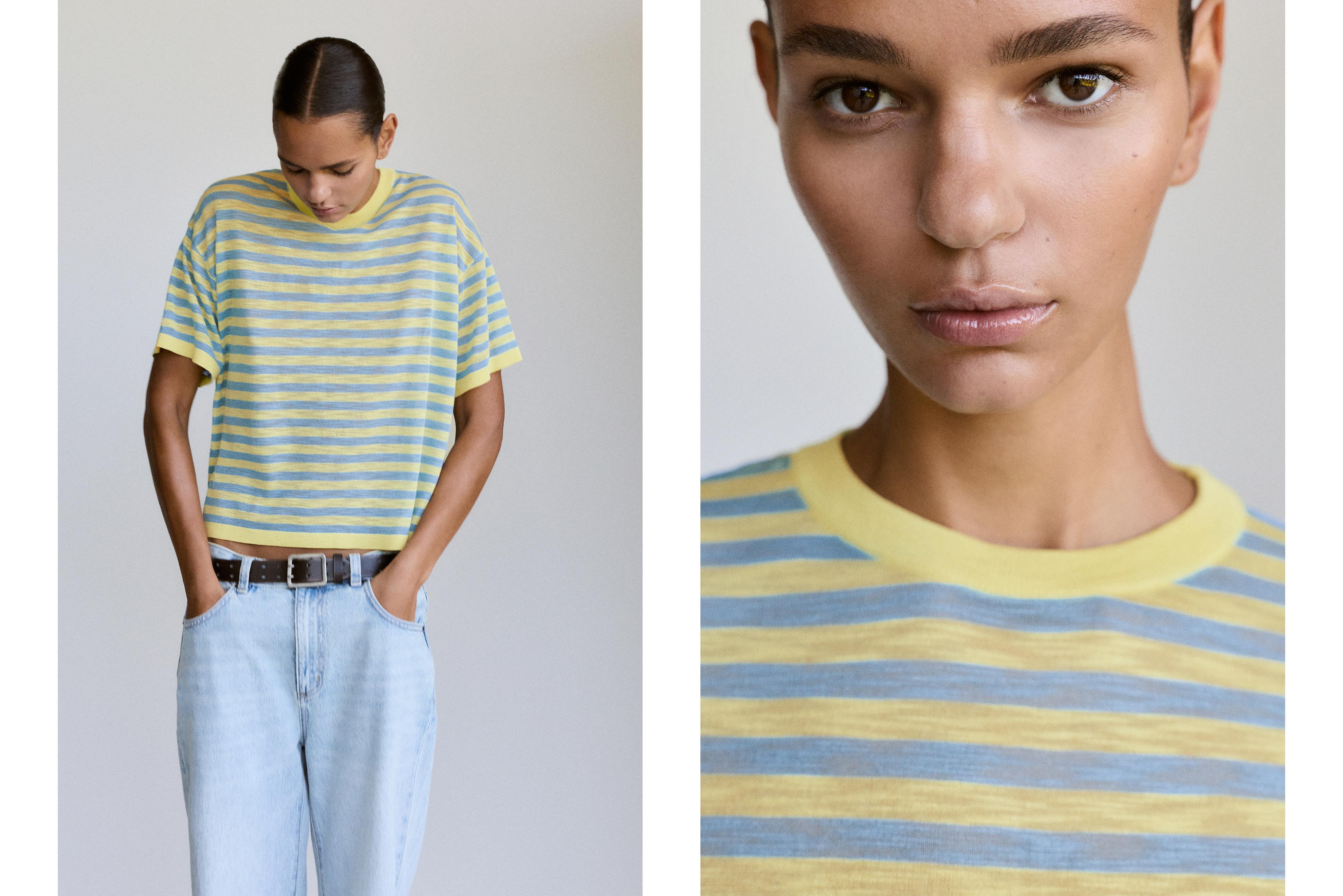 Striped knit T-shirt — Yellow