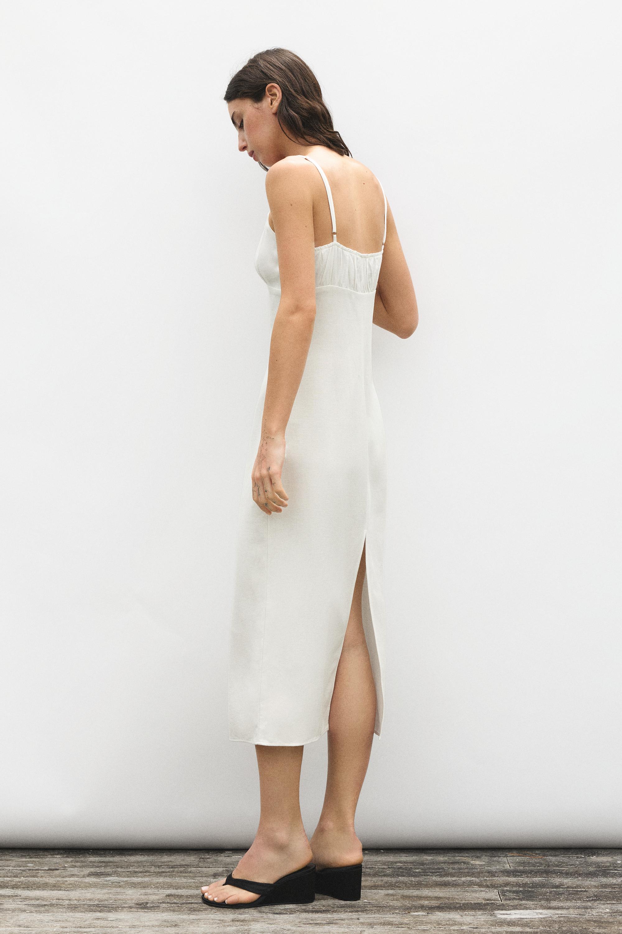 Linen blend midi dress — Ice