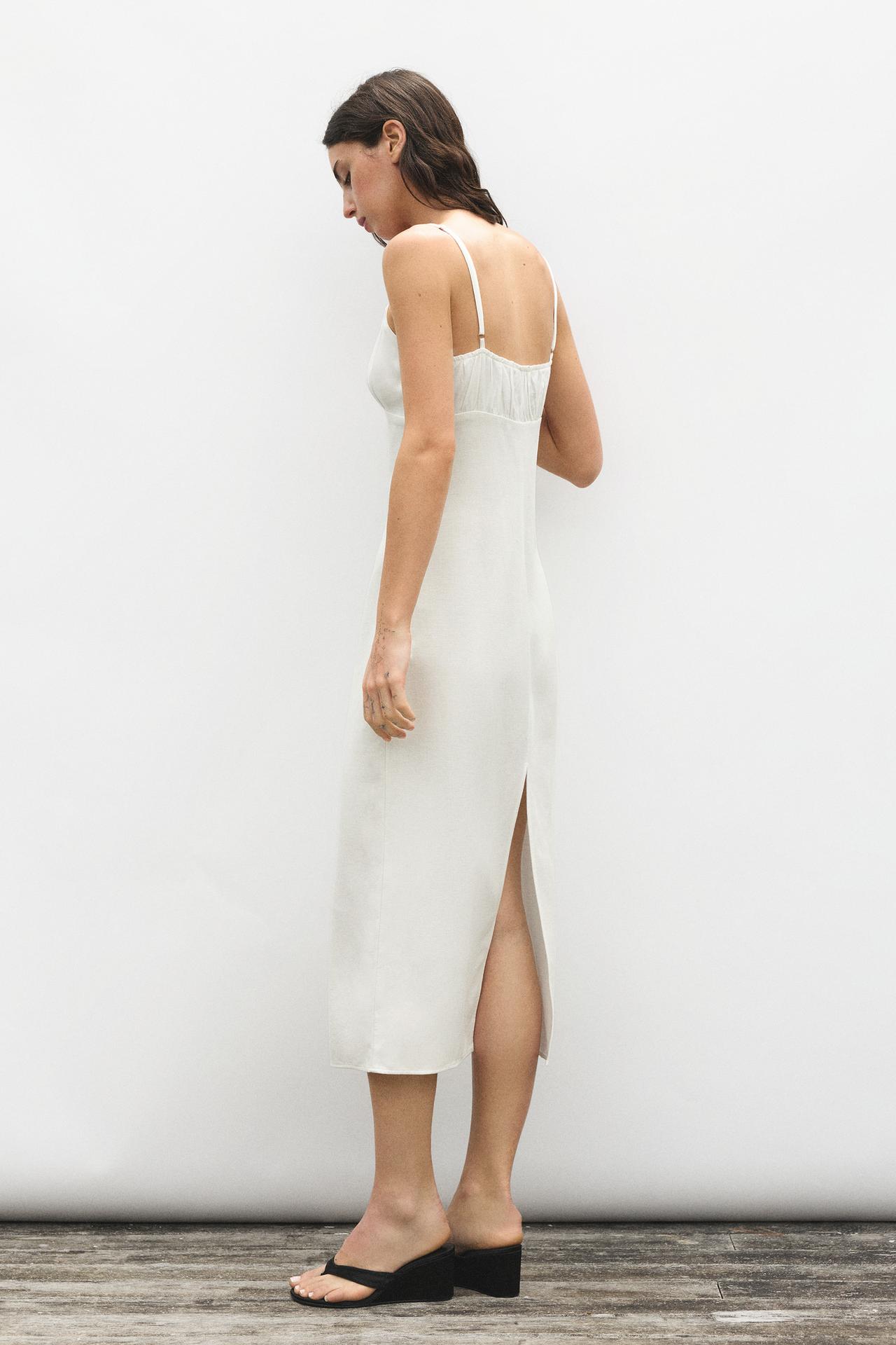 Linen blend midi dress — Ice