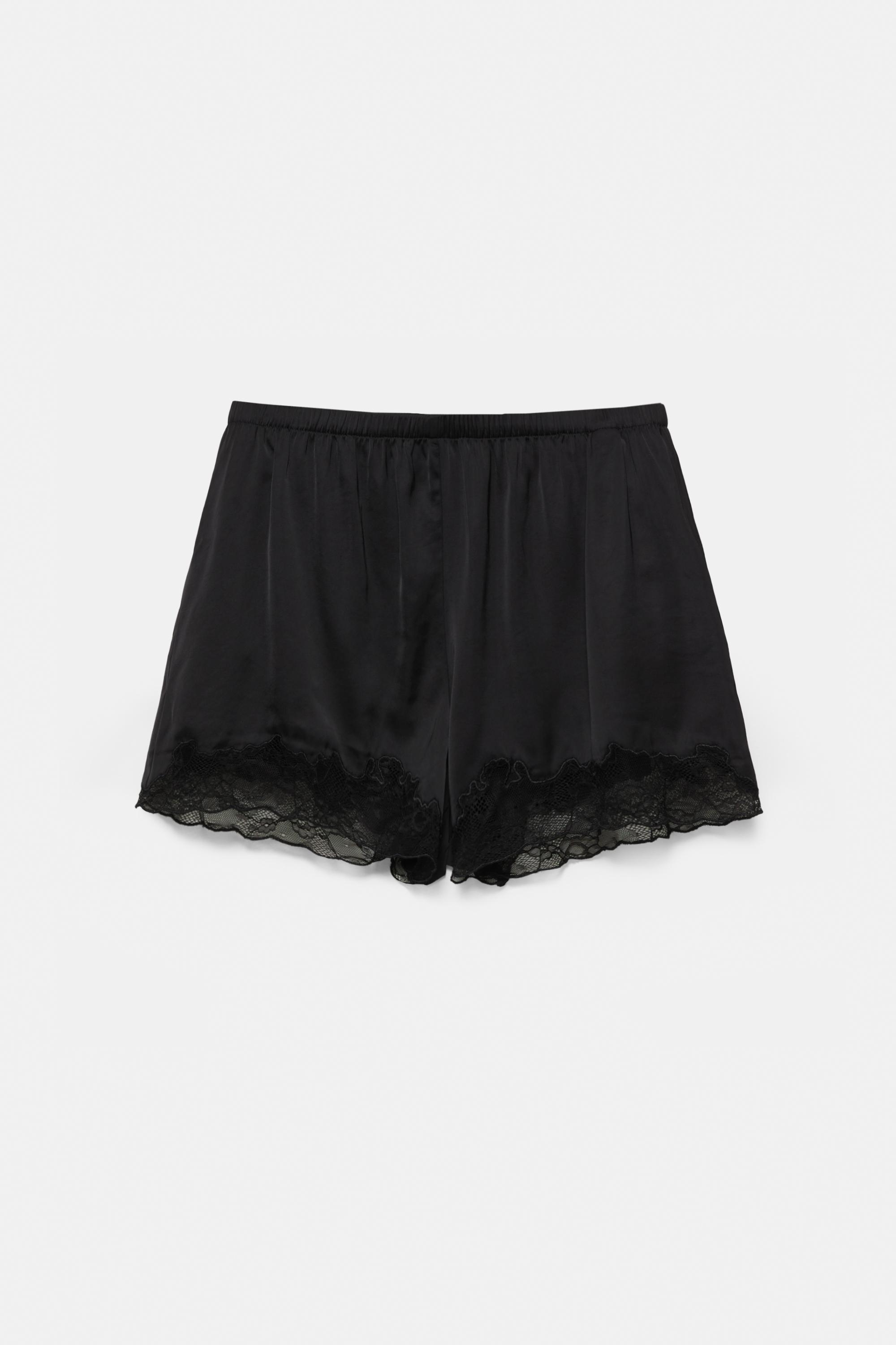 Satin lace cami shorts — Black