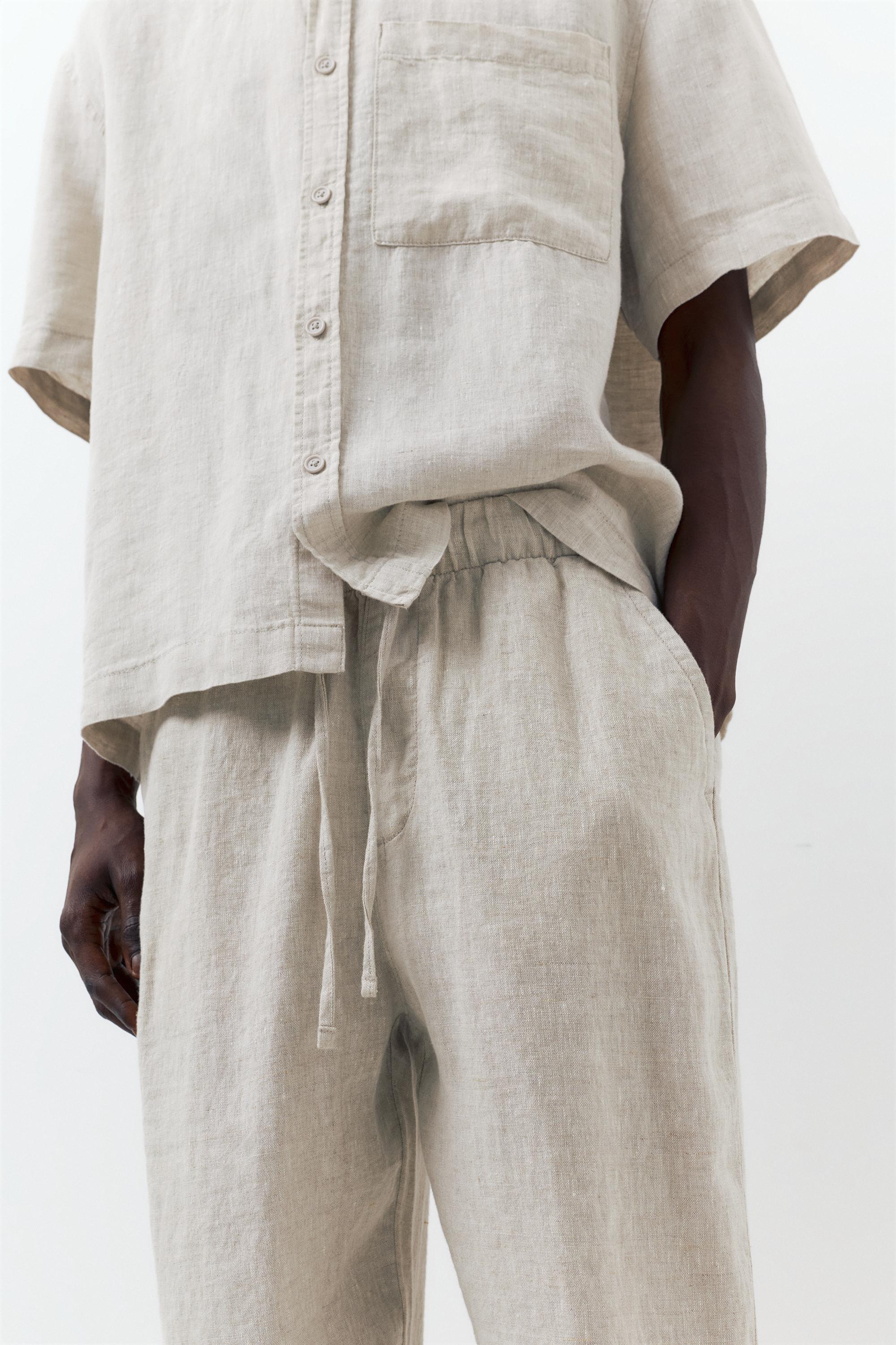 100% linen jogger trousers — Beige