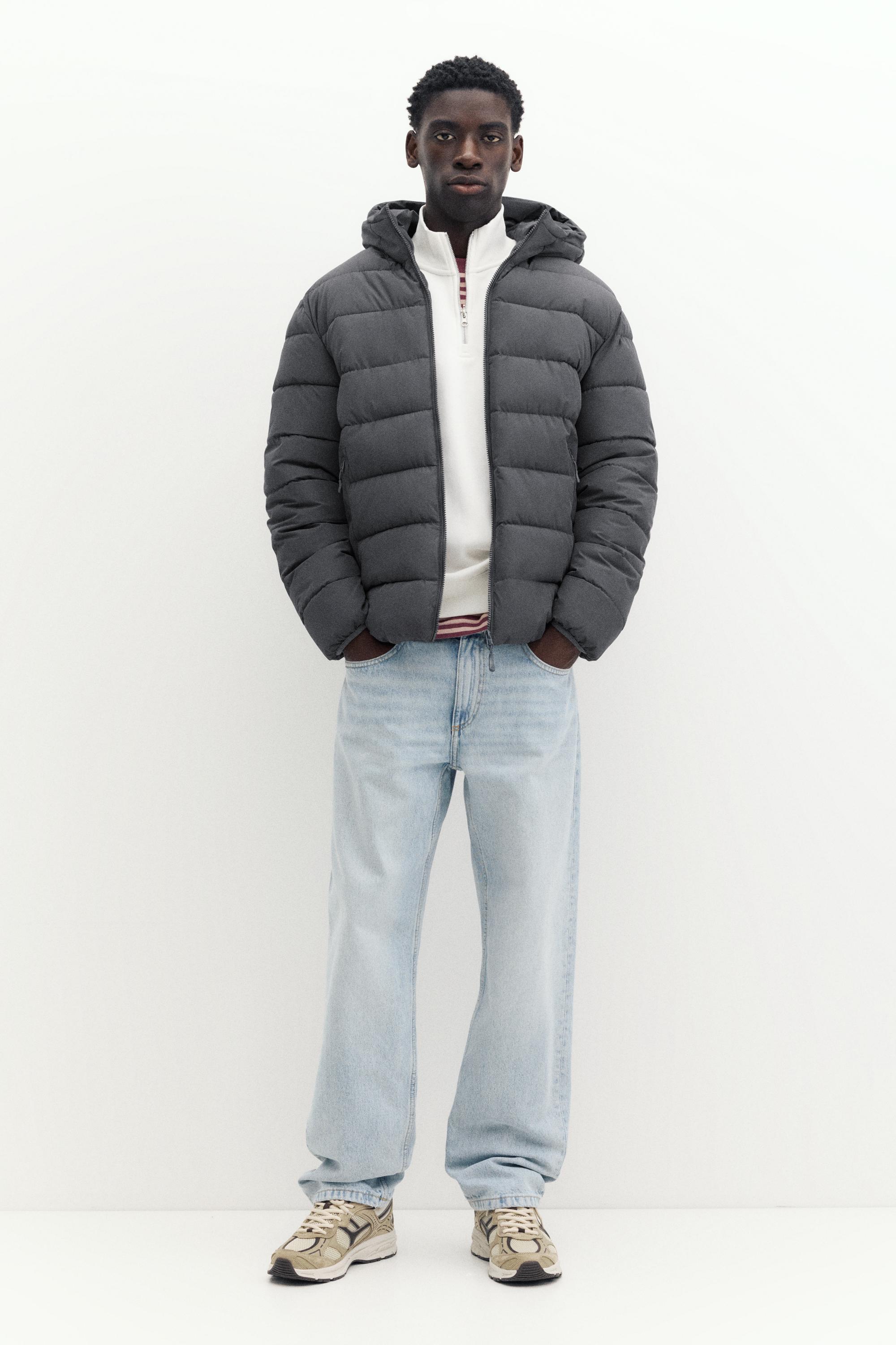 Puffer jacket with hood — Dark grey