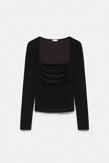 Square neckline top with gathers — Black 5