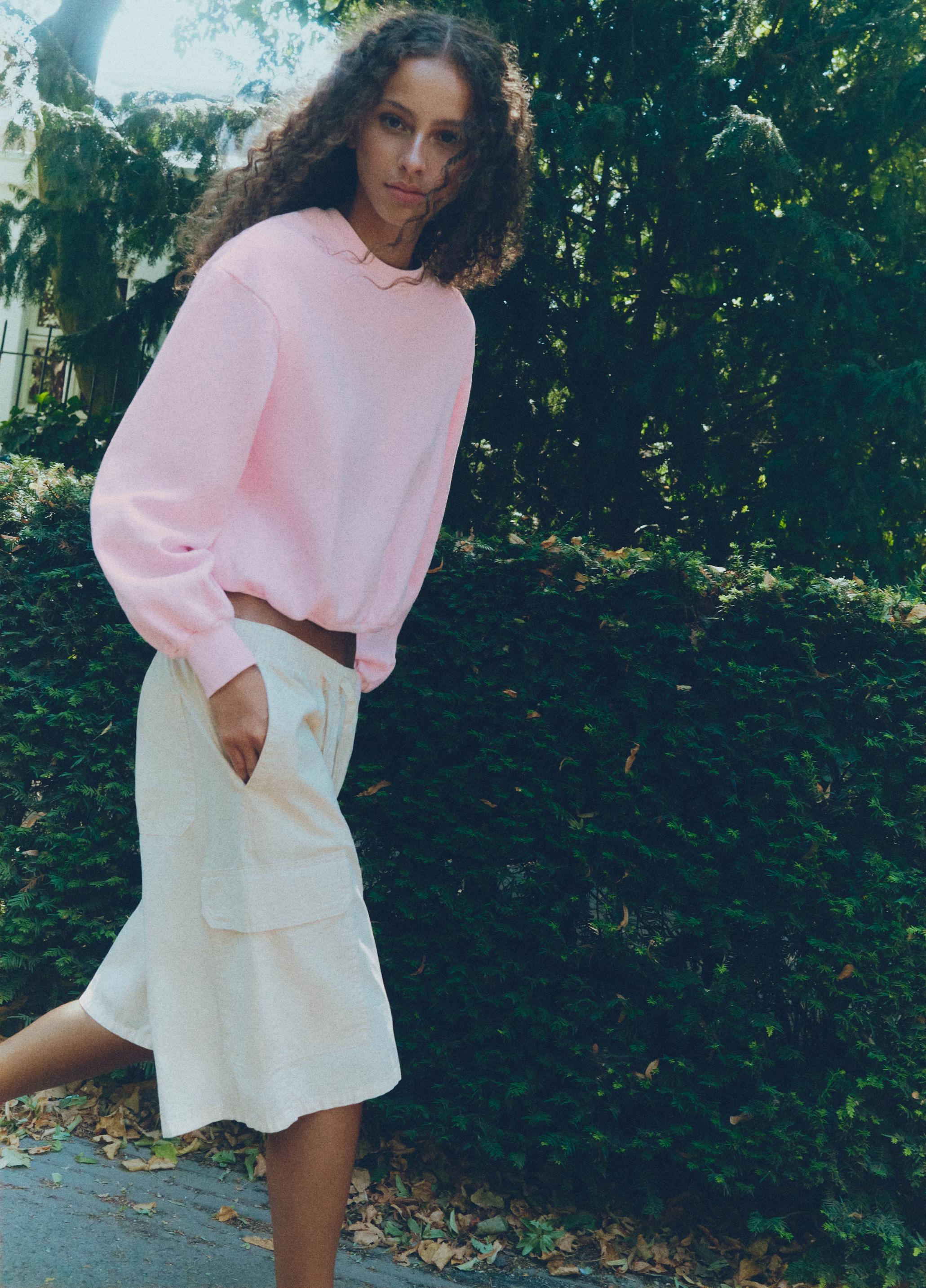 Cropped round neck sweatshirt — Pink