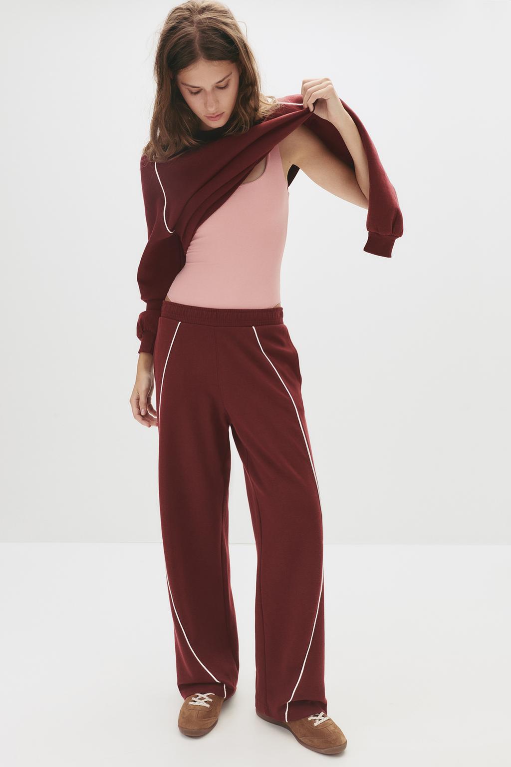Pantalon de survêtement bordeaux liserés pull&bear