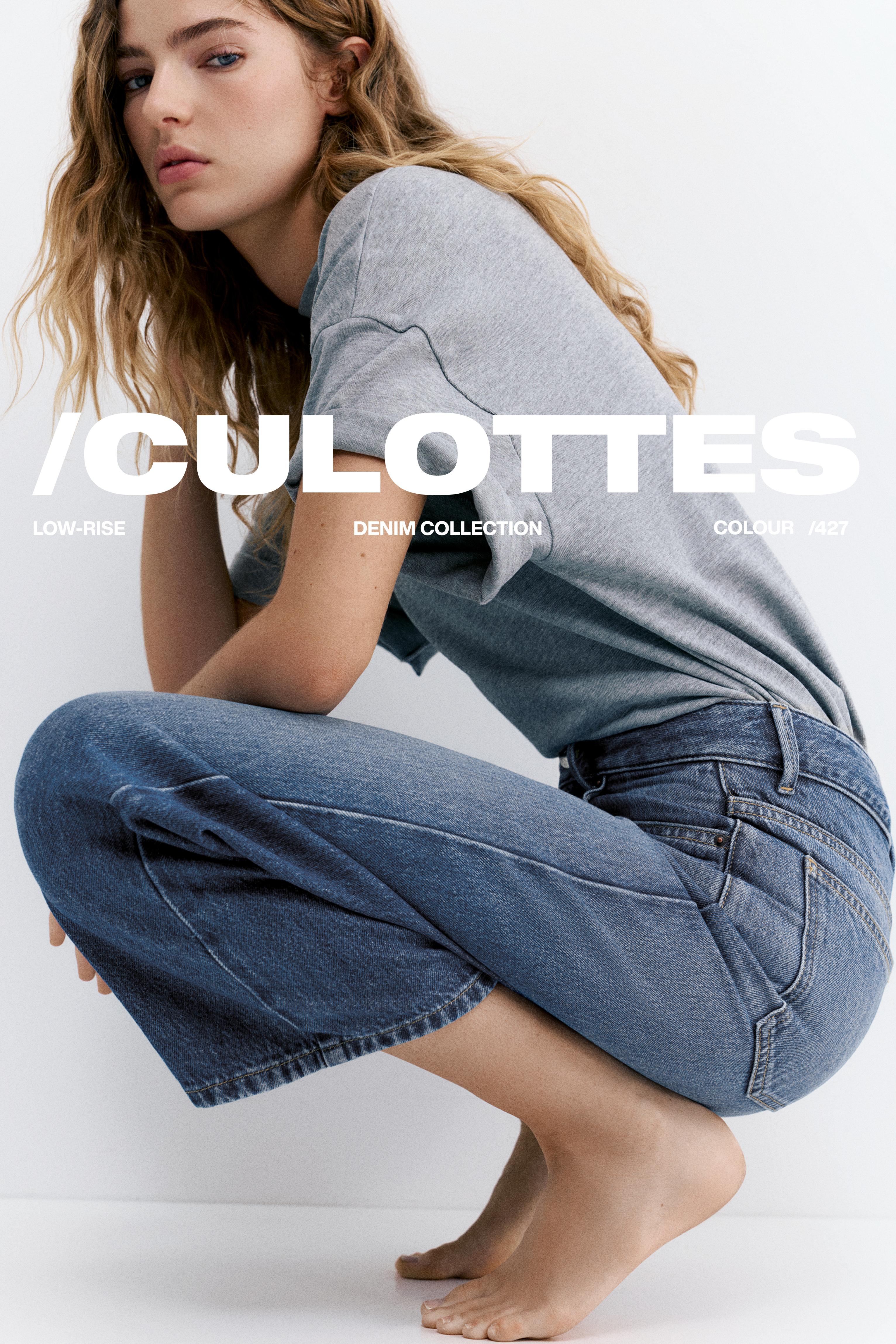 Low-rise culottes jeans — Medium blue