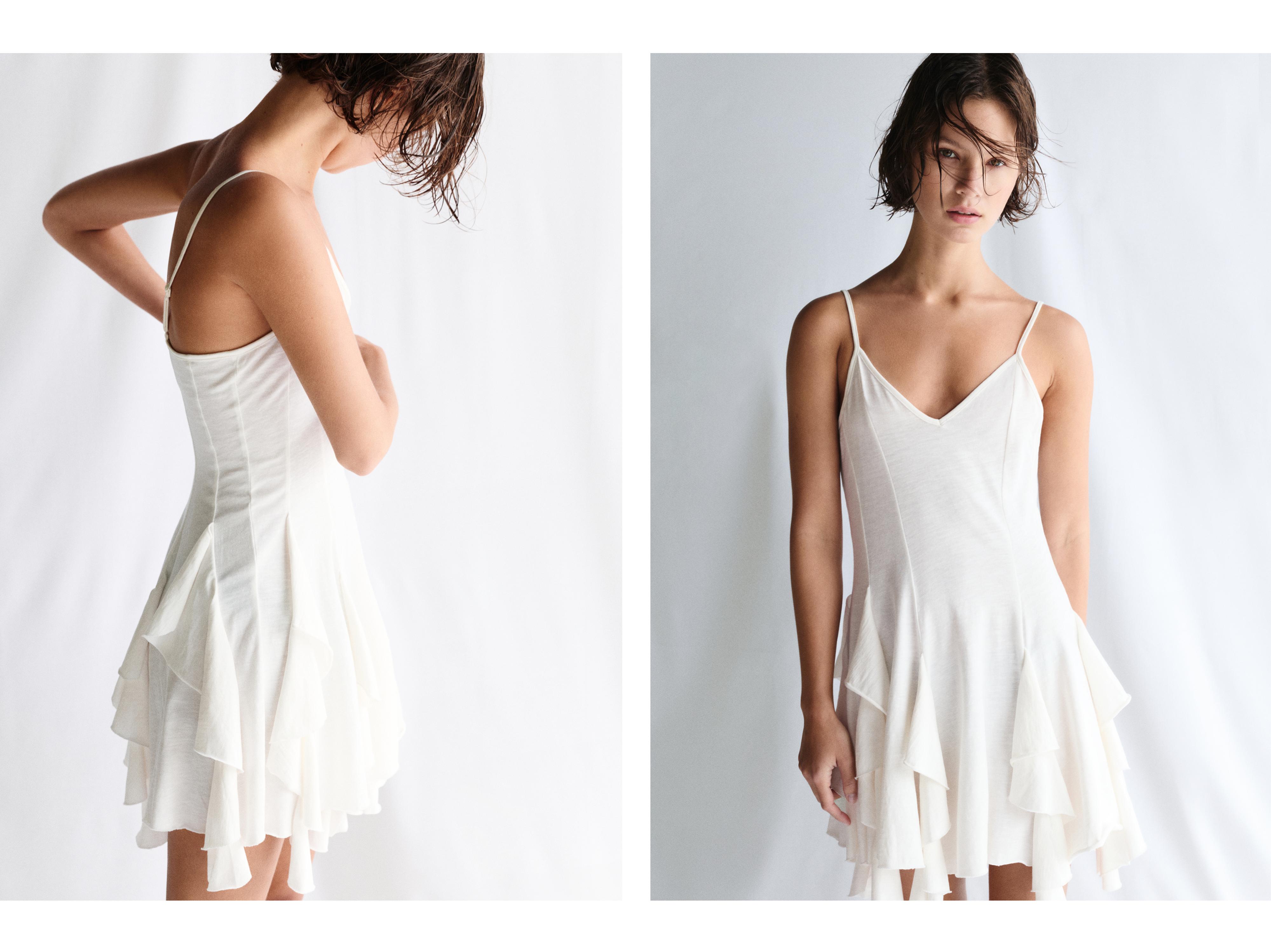Short strappy flared dress — Ecru