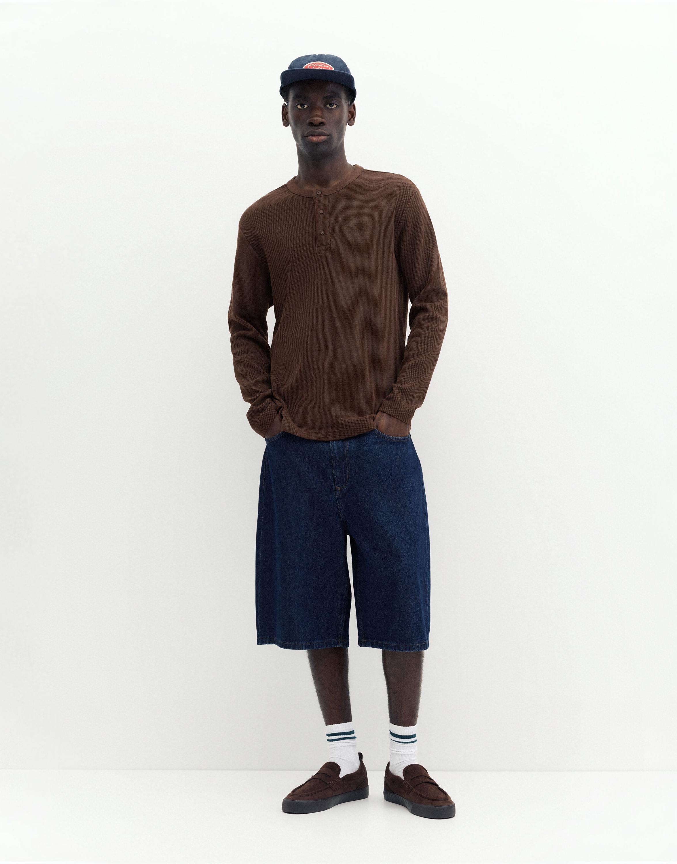 Waffle-knit long sleeve T-shirt — Brown