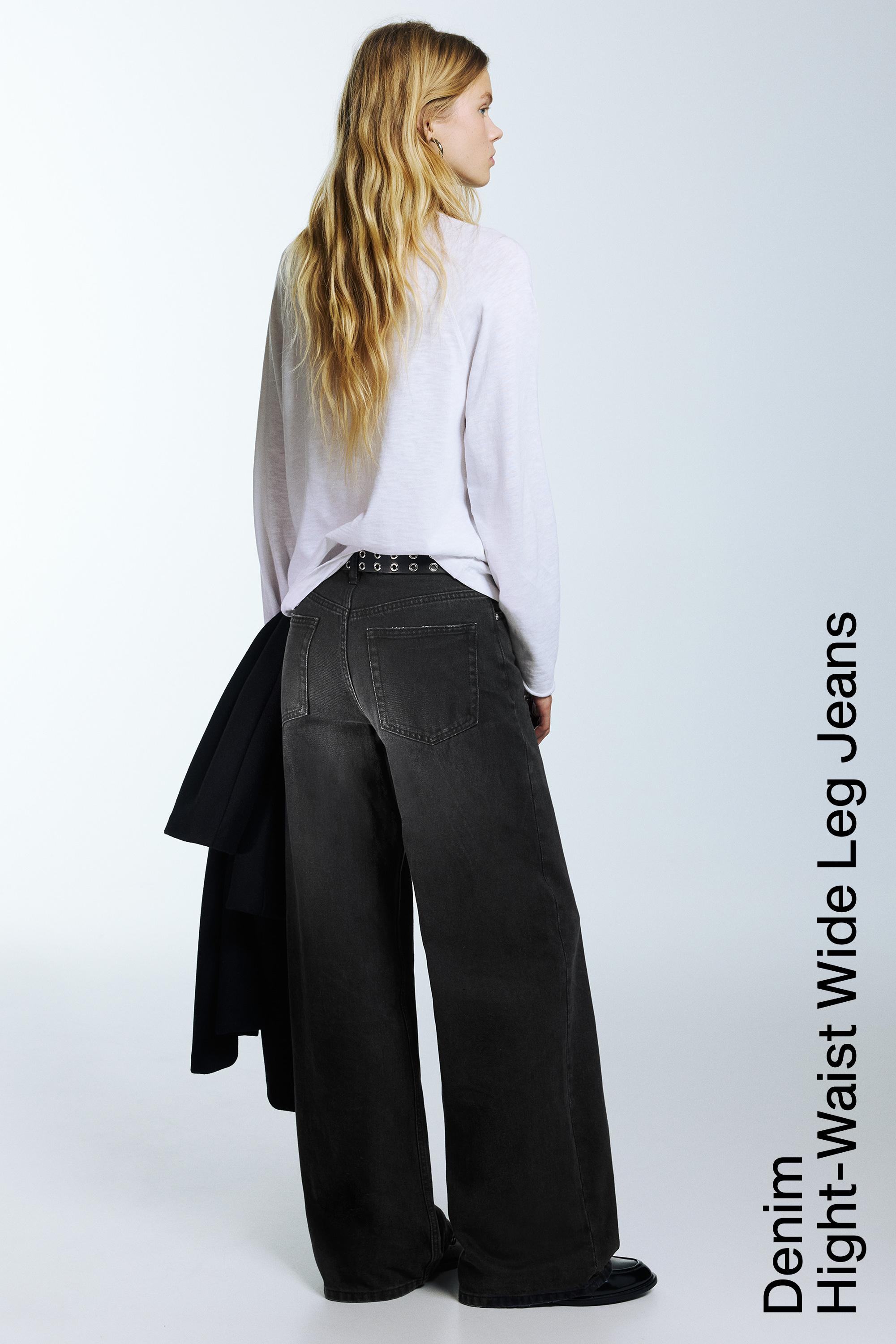 High-waist wide-leg jeans — Black