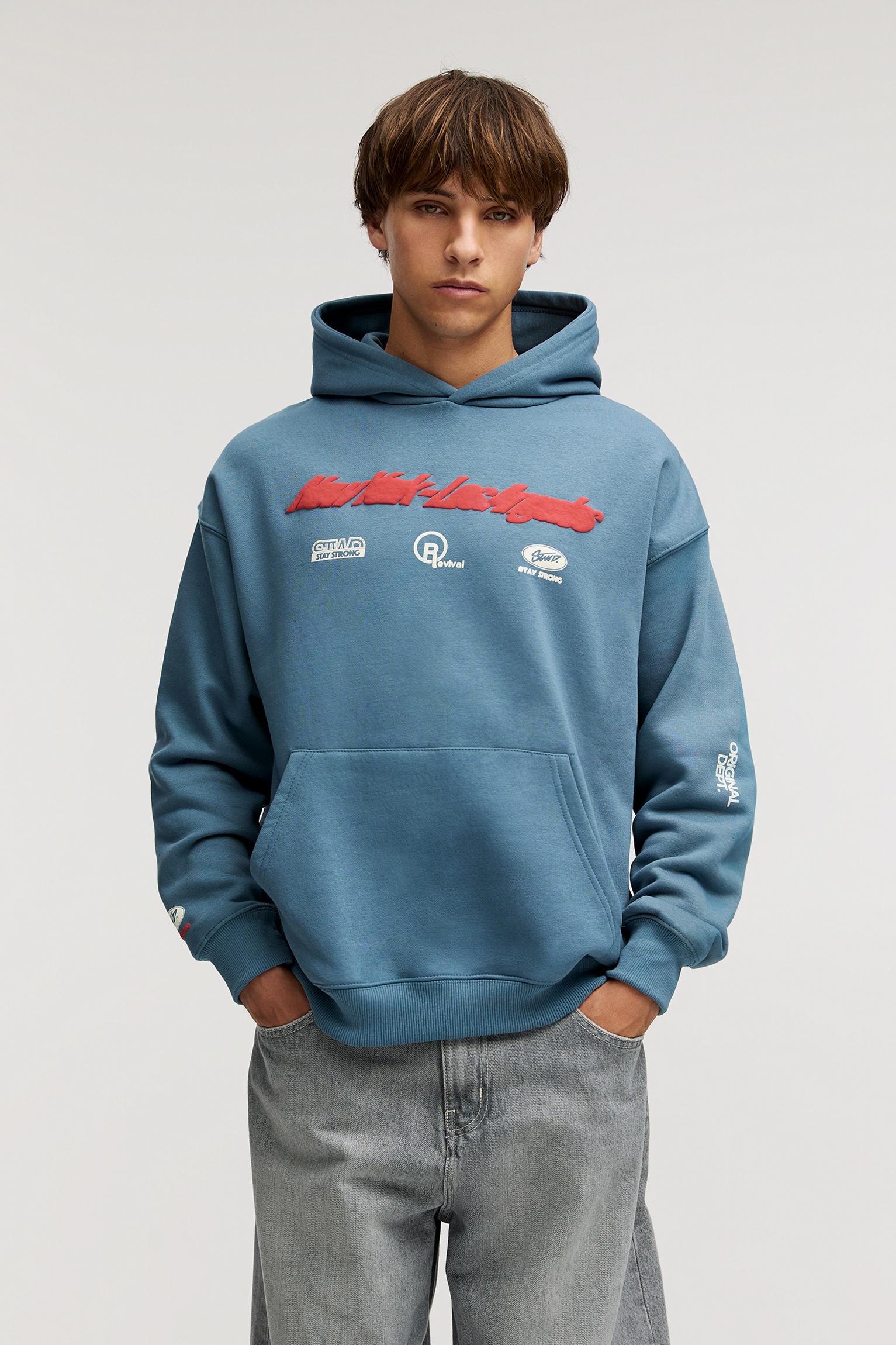 Kabartmalı baskılı kapüşonlu sweatshirt_6