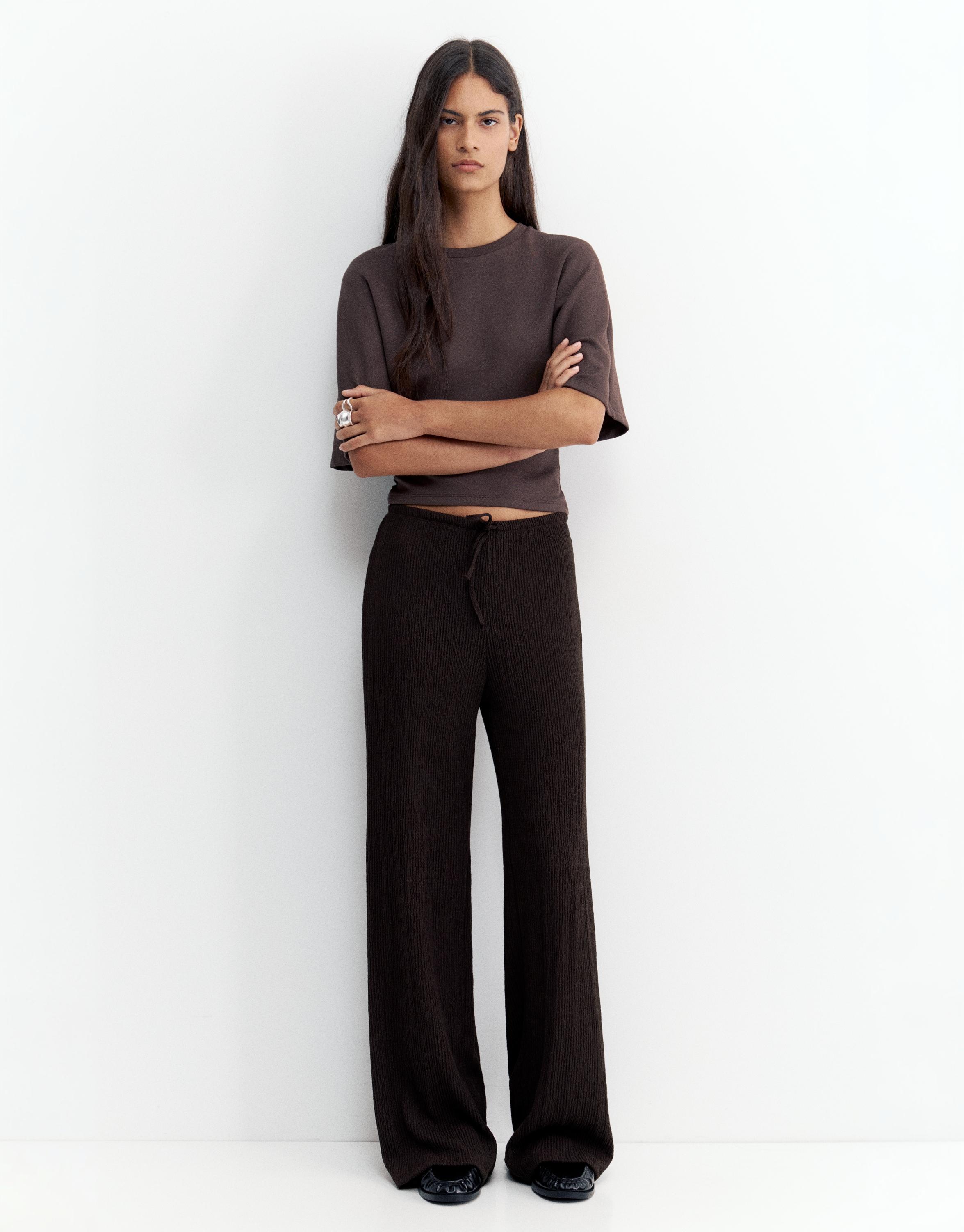 Wide-leg crepe trousers — Brown
