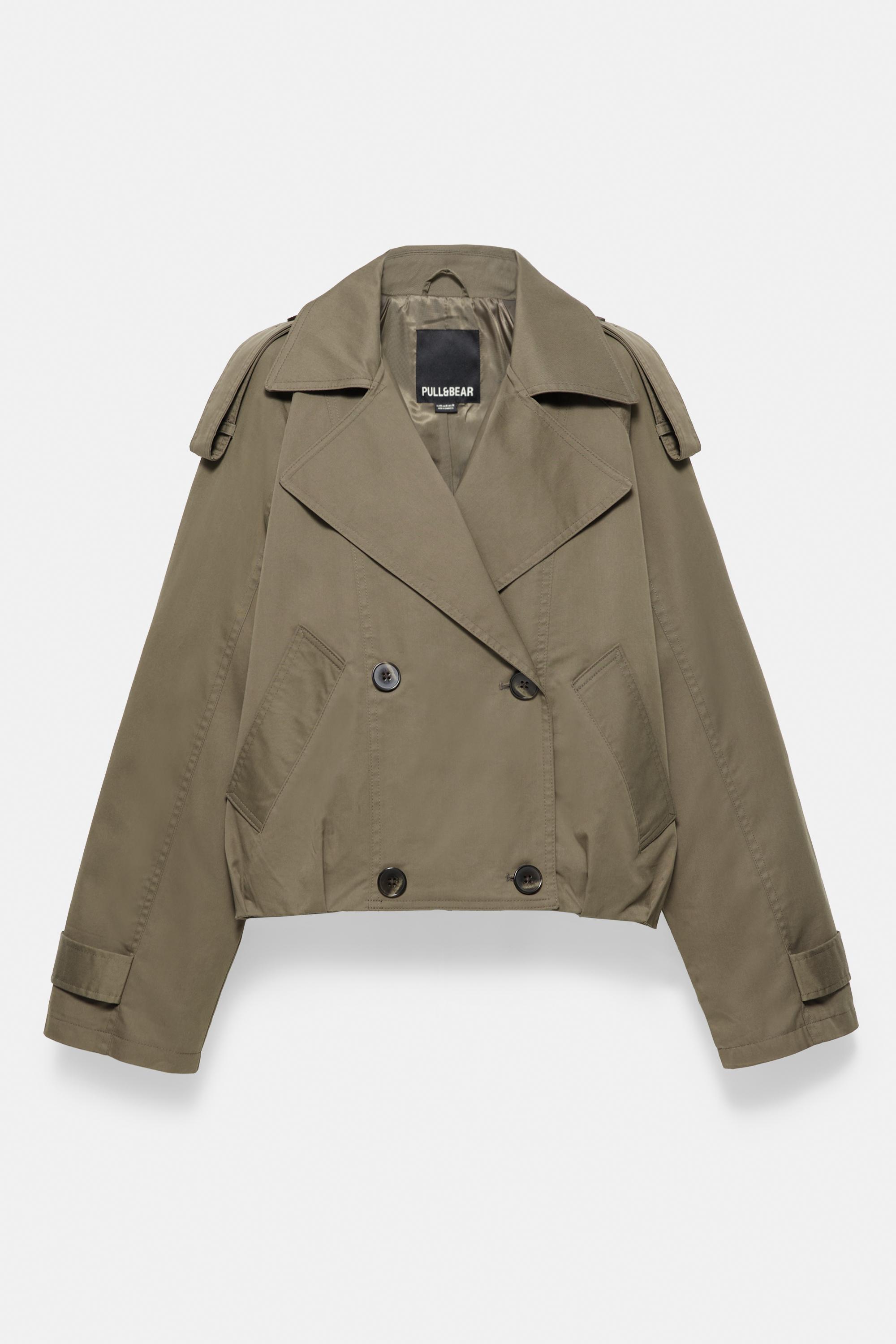 Balloon-fit short trench coat — Dark khaki