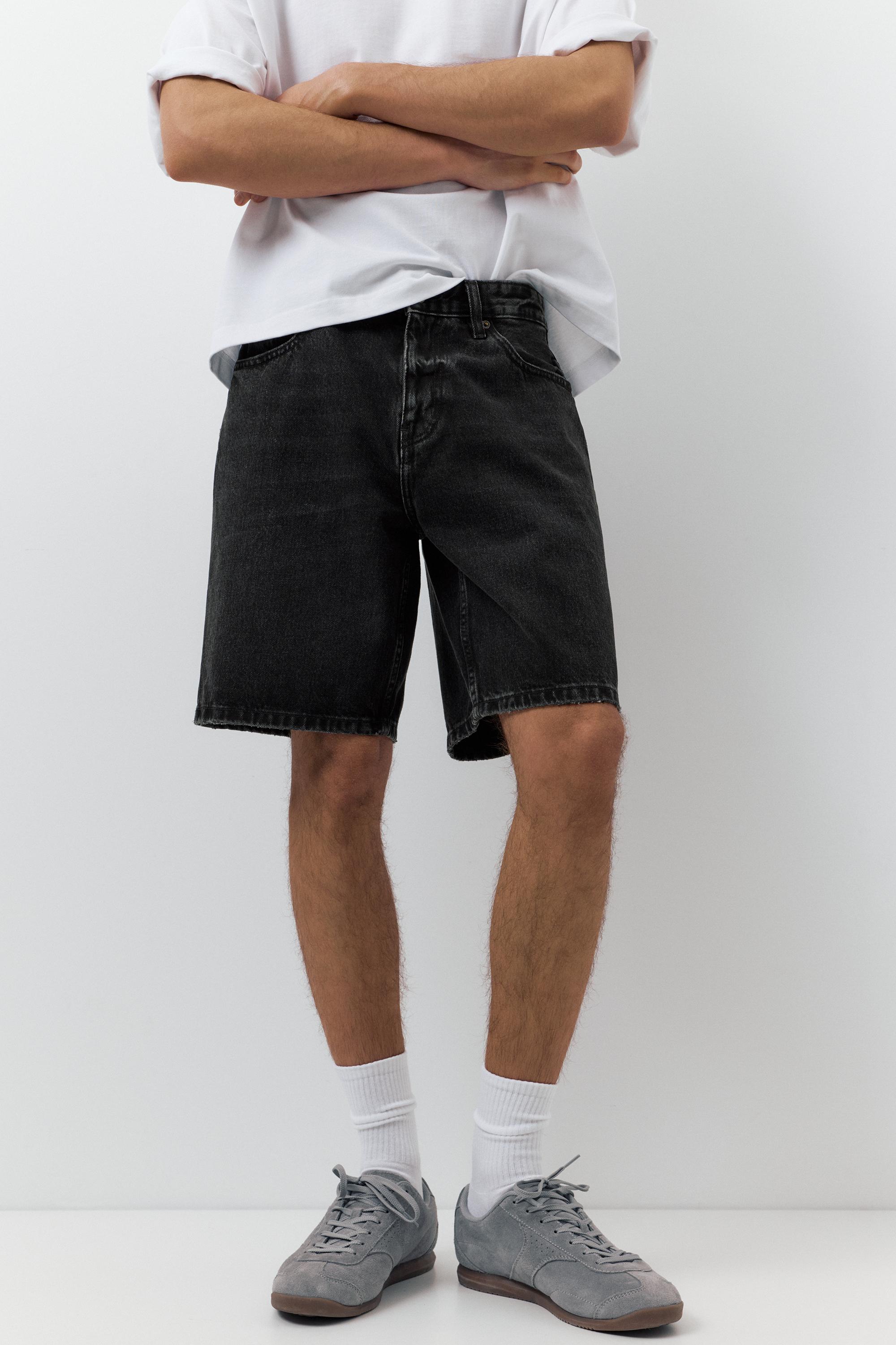 Standart kesim distressed denim bermuda - Görsel 42