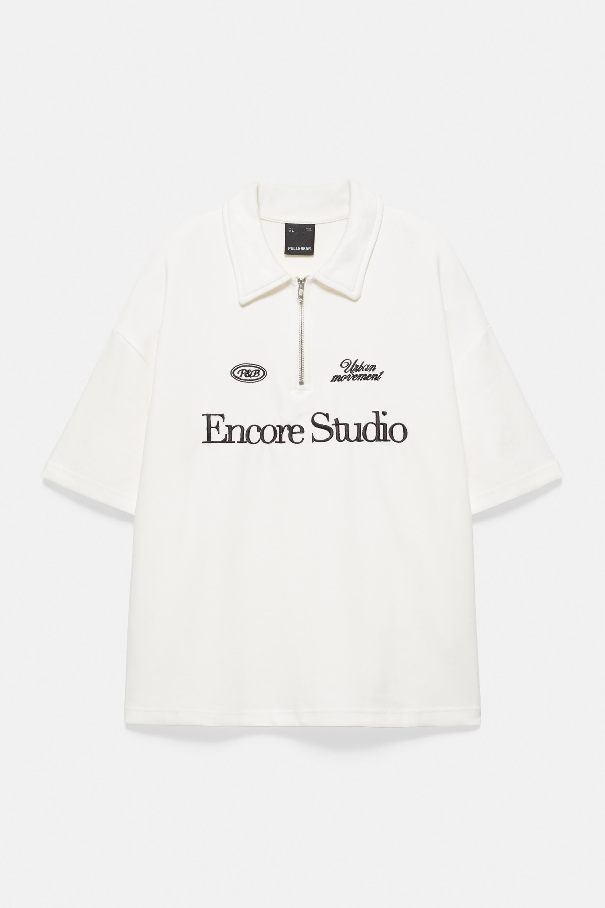 Graphic zip-up interlock polo shirt — Off white