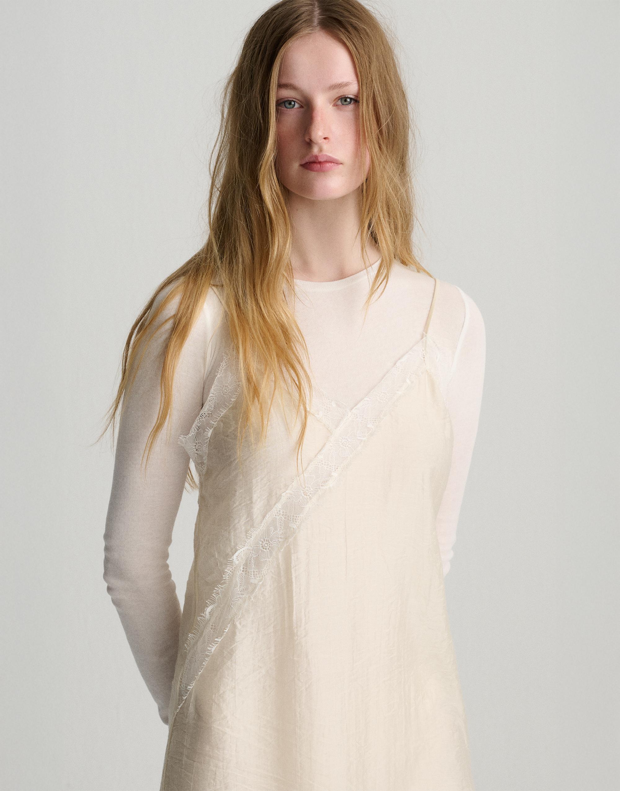 Combined camisole dress — Ecru