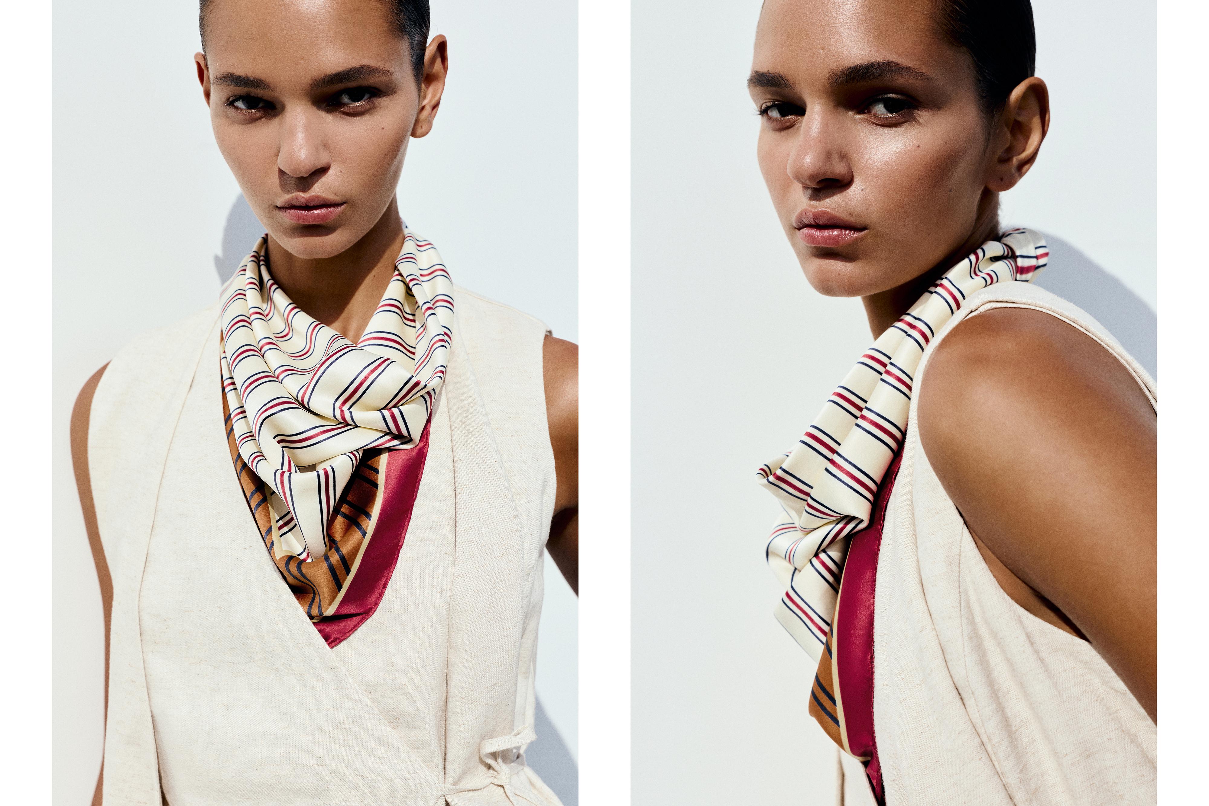 Striped satin scarf — Orange