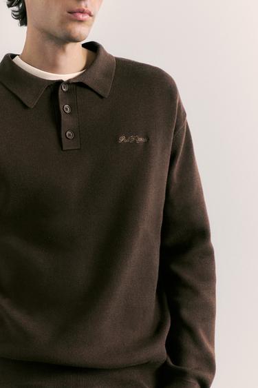 Long sleeve knit polo shirt — Brown 3