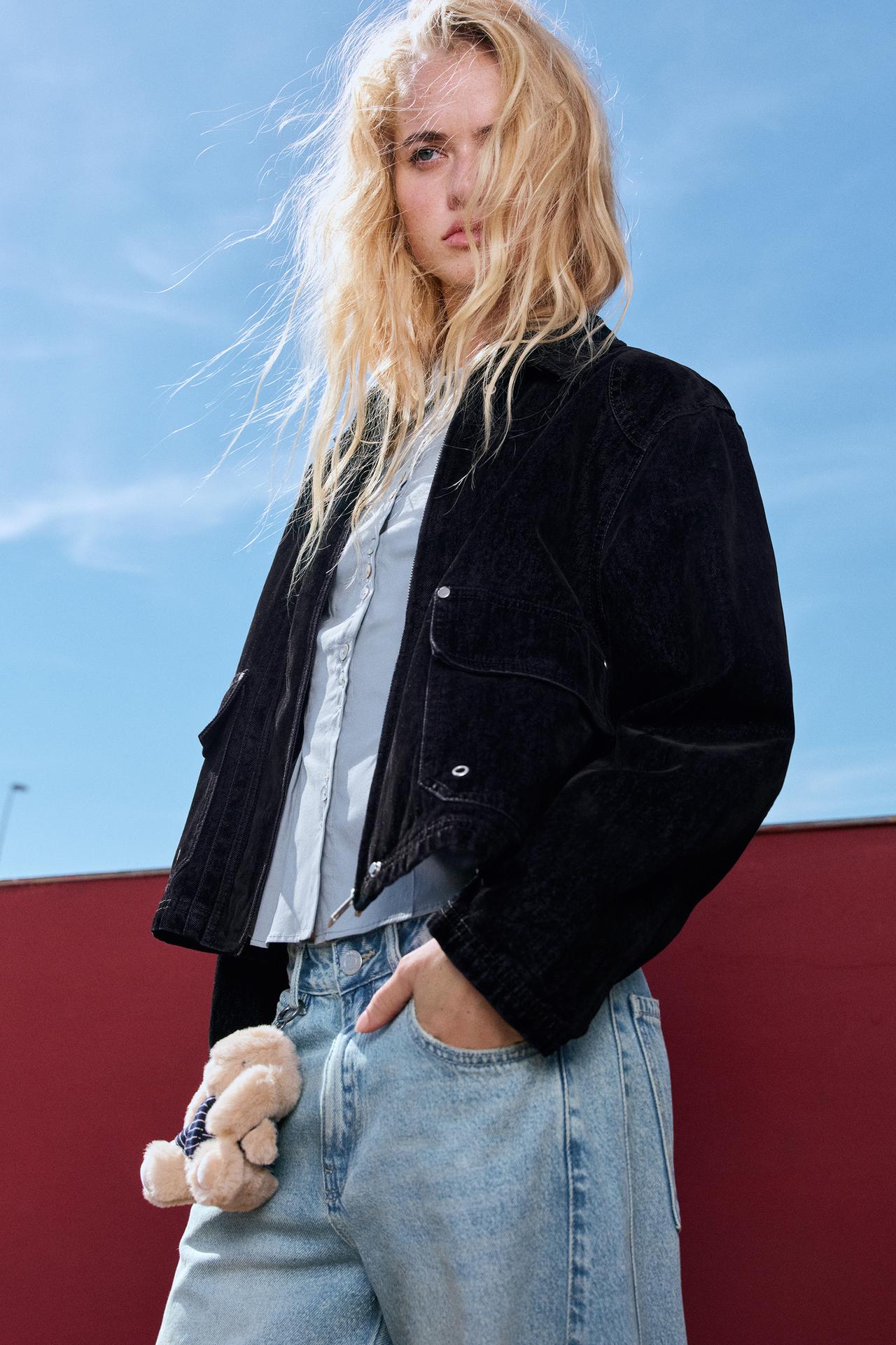 Calfskin jacket with velvet effect — Black