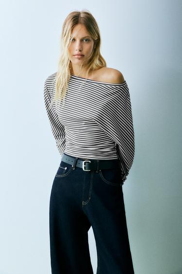 Asymmetric long sleeve top — Striped 1