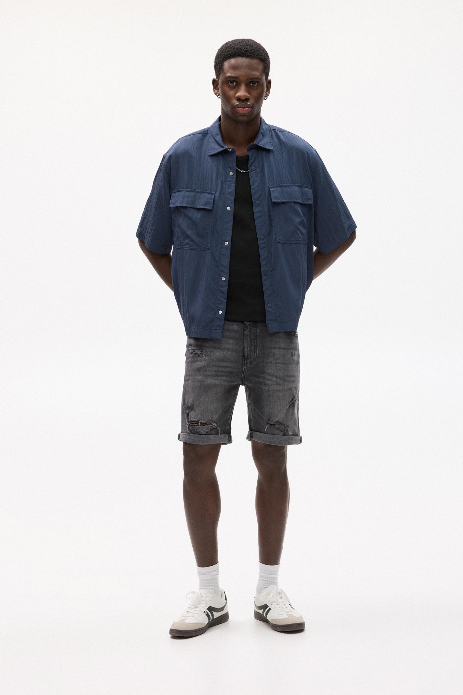 Slim-Fit Jeans-Bermudashorts Mit Rissen
