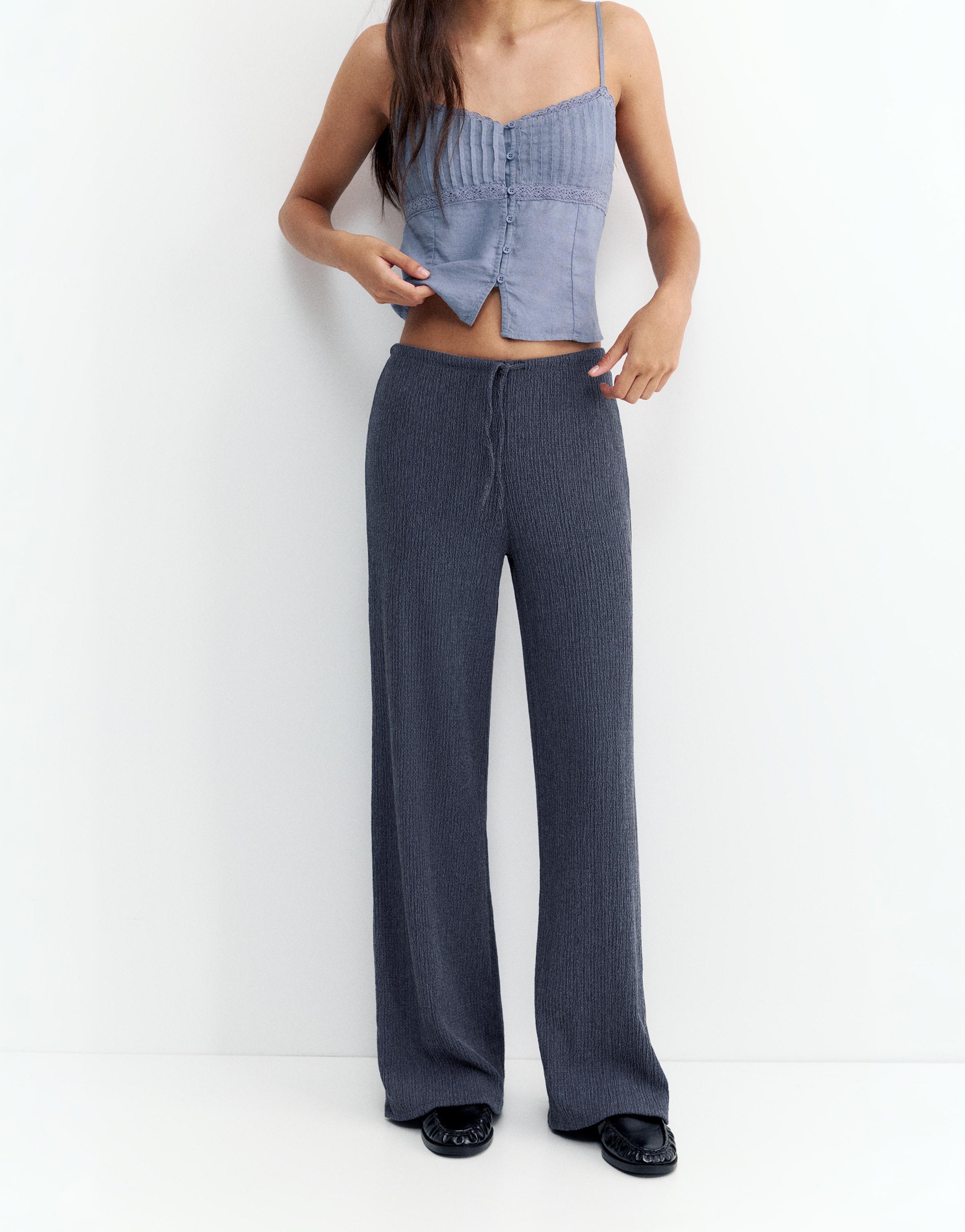 Wide-leg crepe trousers — Navy