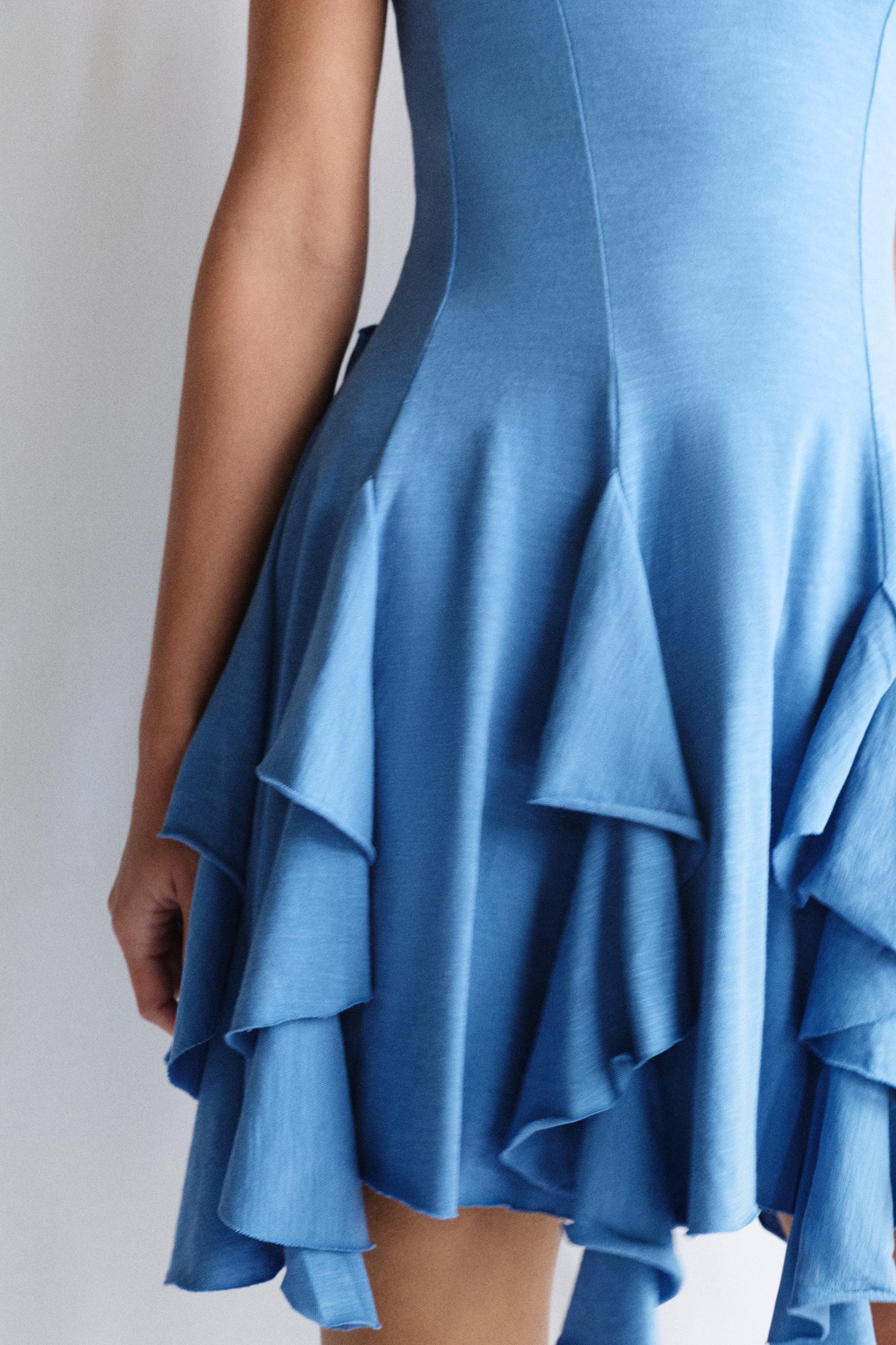 Short strappy flared dress — Blue