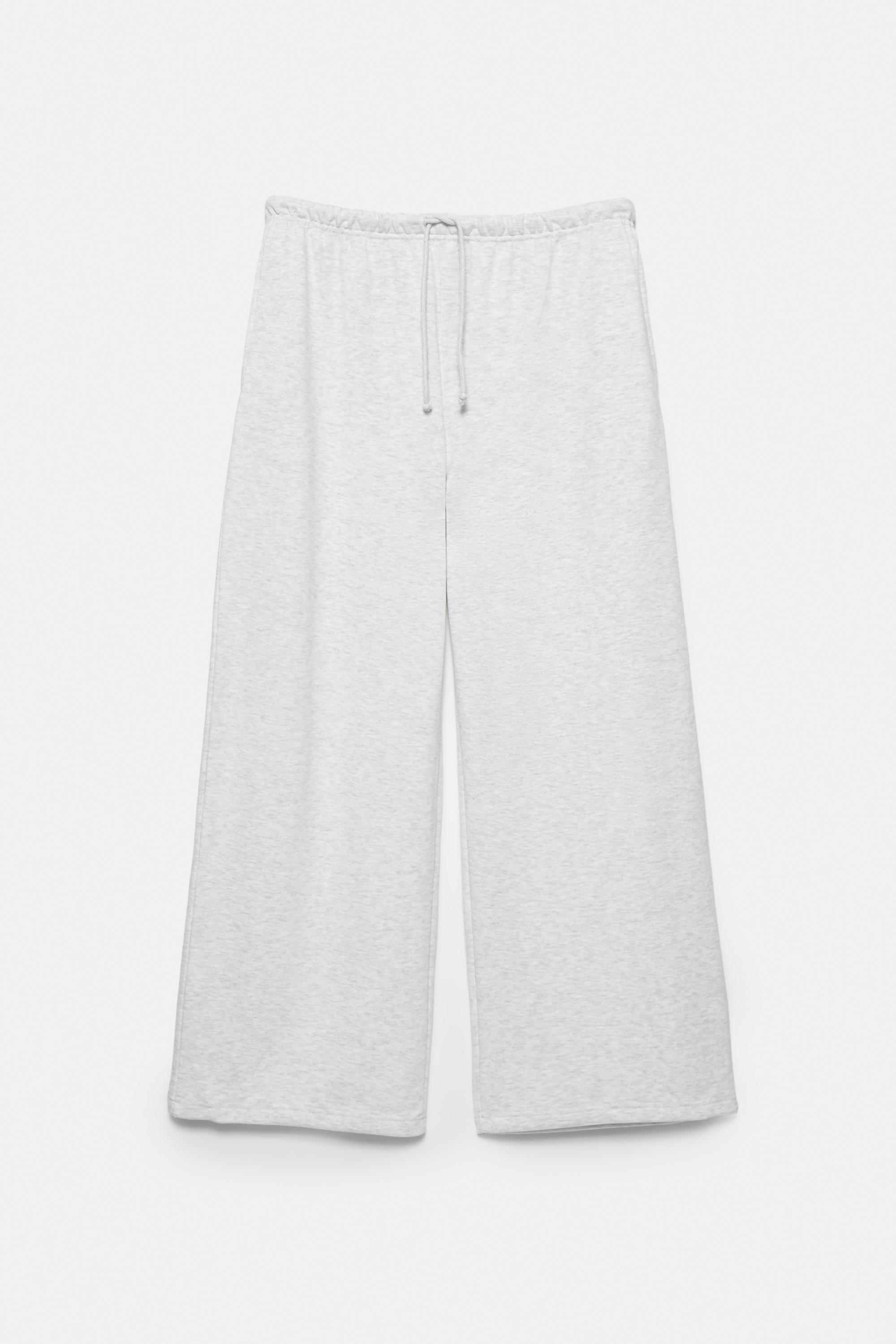 Wide-leg tracksuit bottoms with adjustable hem — Grey marl